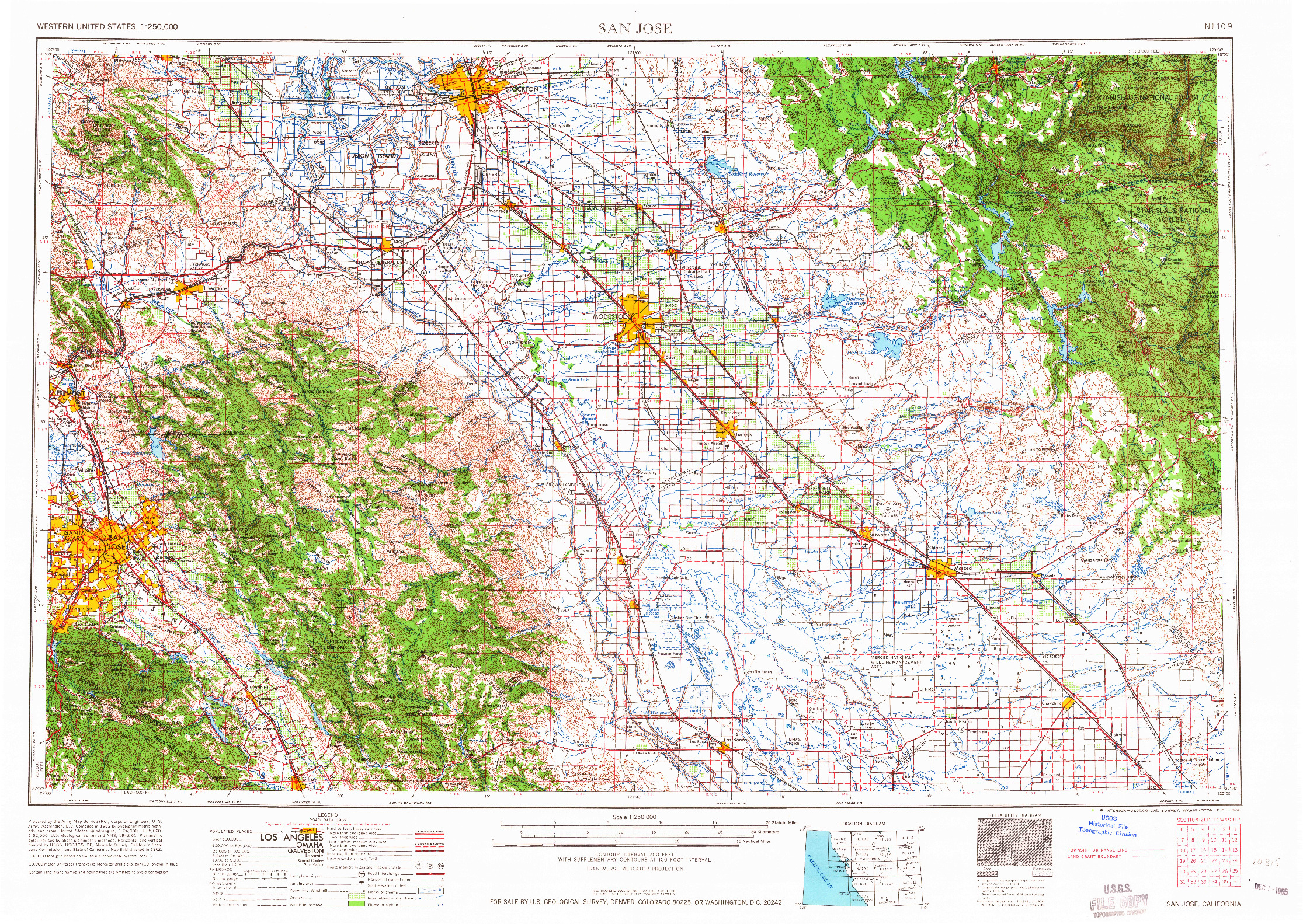 USGS 1:250000-SCALE QUADRANGLE FOR SAN JOSE, CA 1966