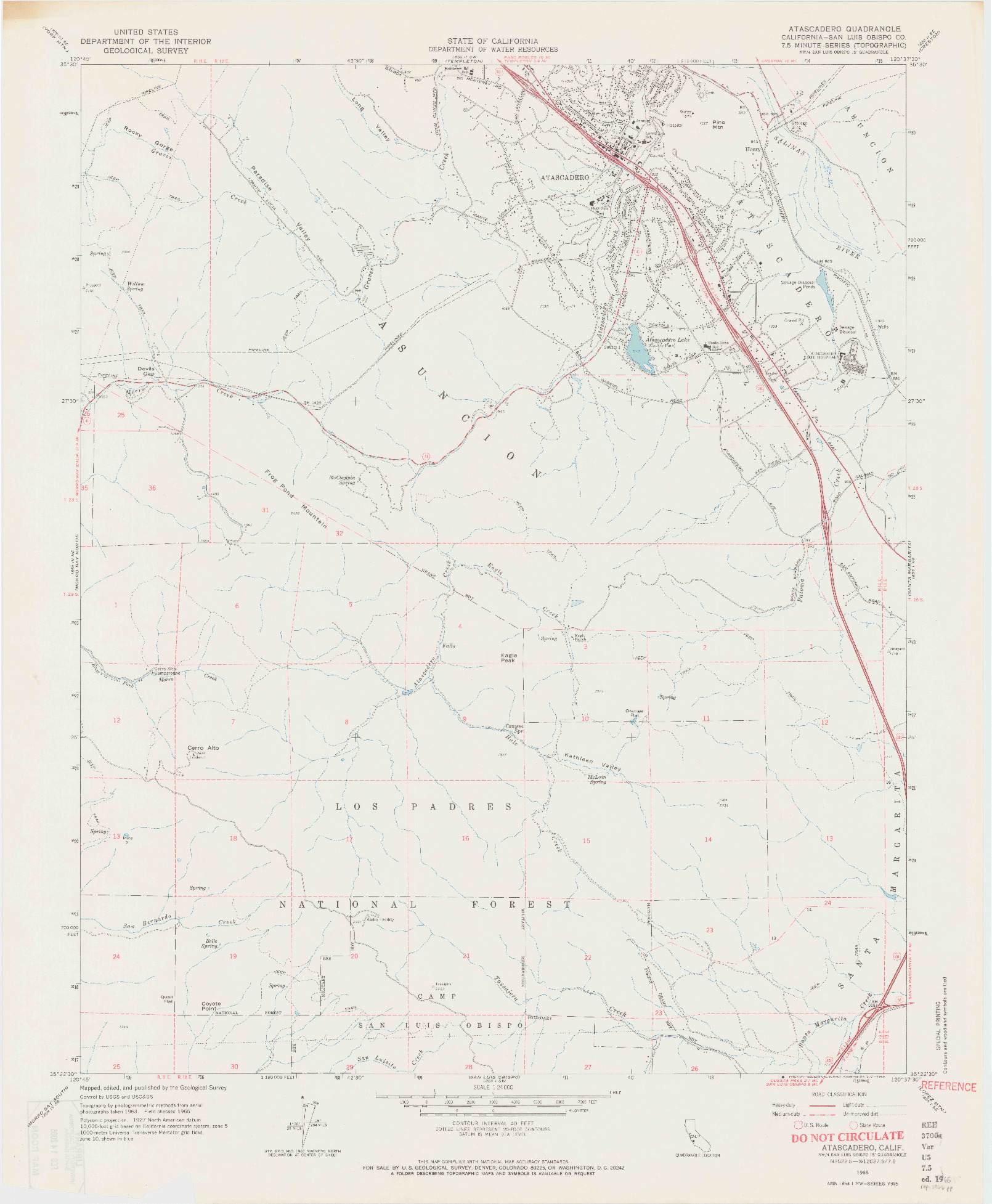 USGS 1:24000-SCALE QUADRANGLE FOR ATASCADERO, CA 1965
