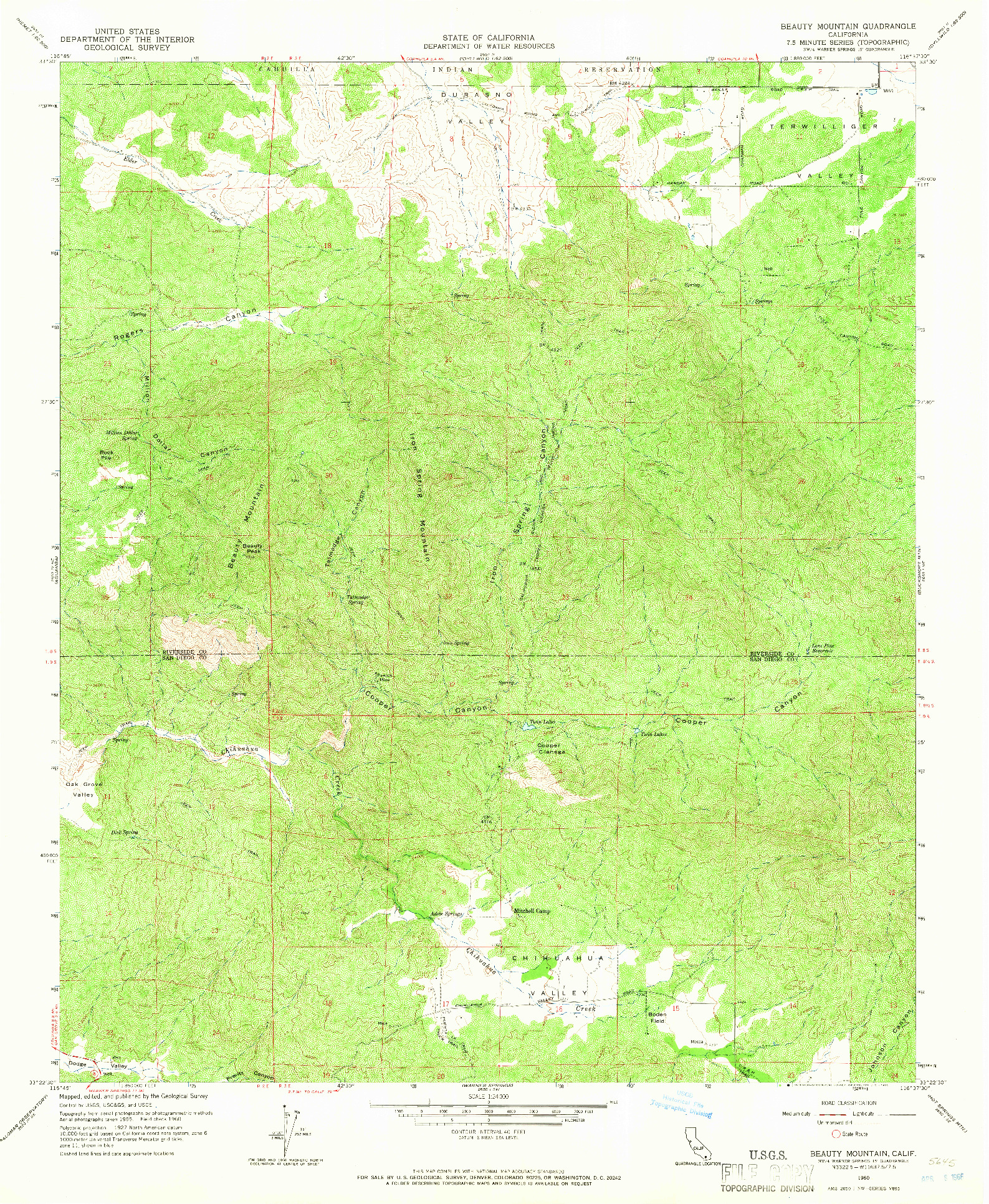 USGS 1:24000-SCALE QUADRANGLE FOR BEAUTY MOUNTAIN, CA 1960