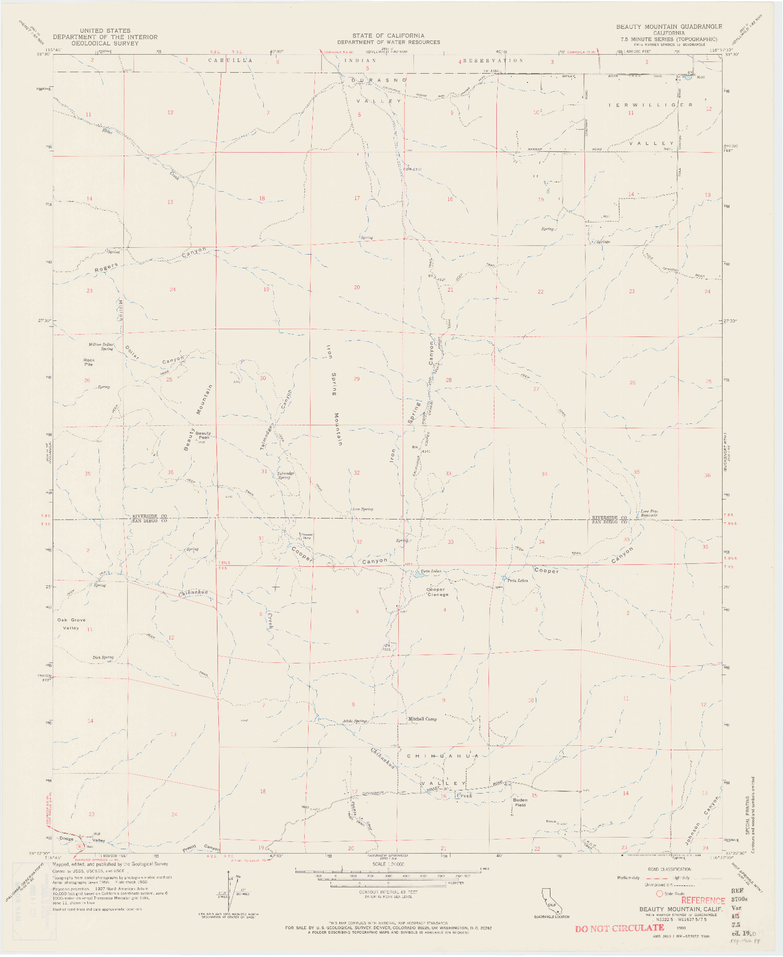 USGS 1:24000-SCALE QUADRANGLE FOR BEAUTY MOUNTAIN, CA 1960