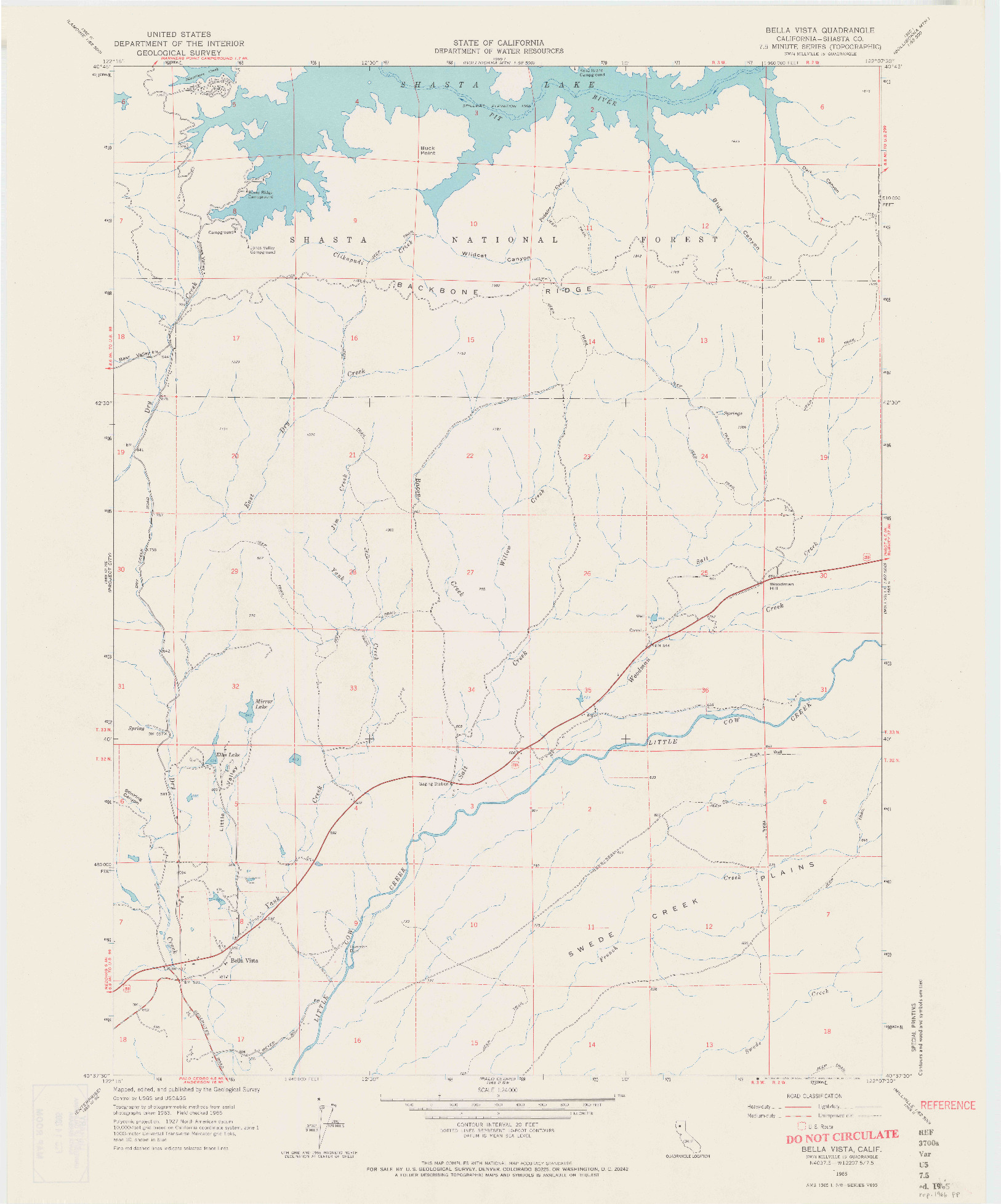 USGS 1:24000-SCALE QUADRANGLE FOR BELLA VISTA, CA 1965