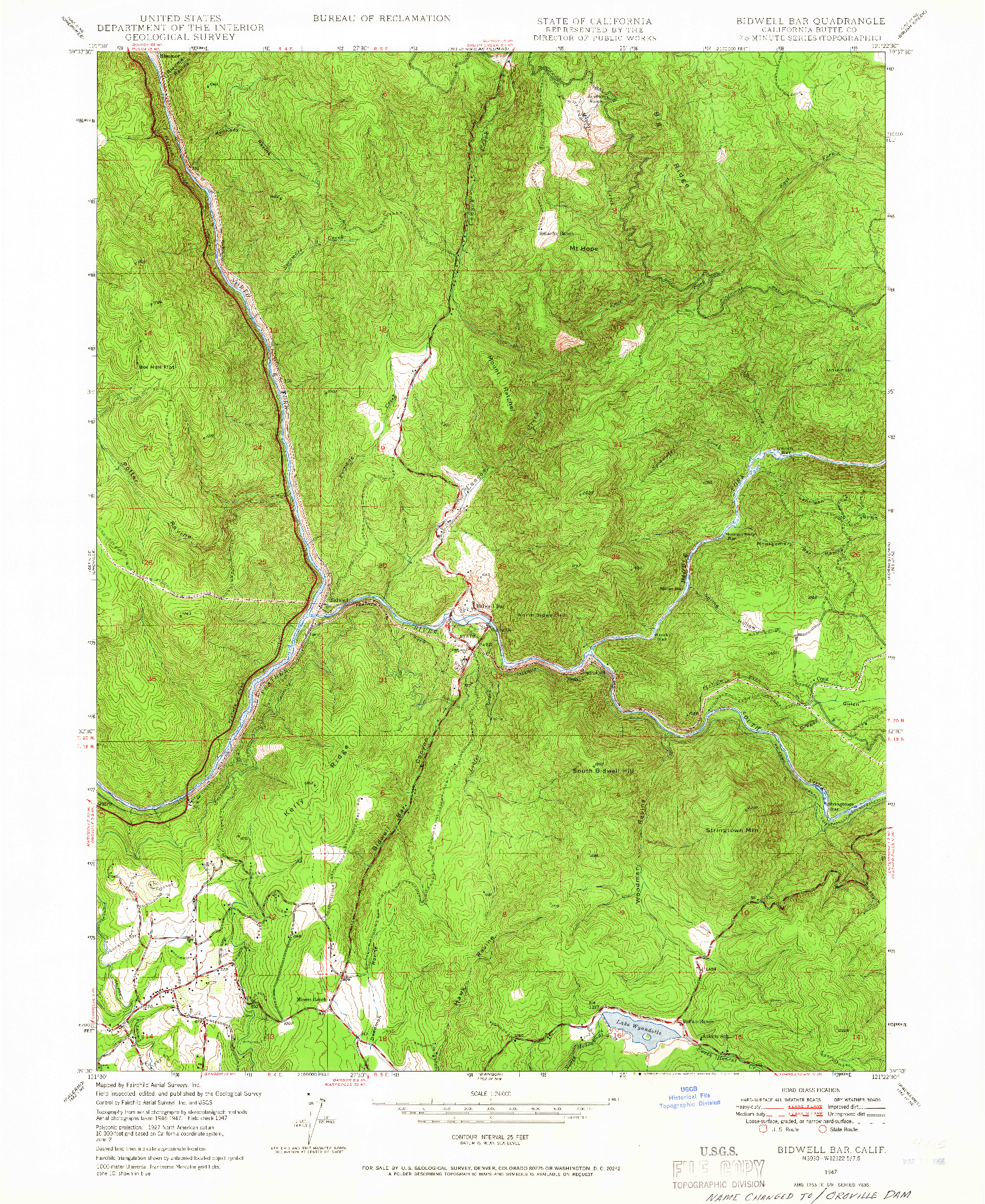 USGS 1:24000-SCALE QUADRANGLE FOR BIDWELL BAR, CA 1947