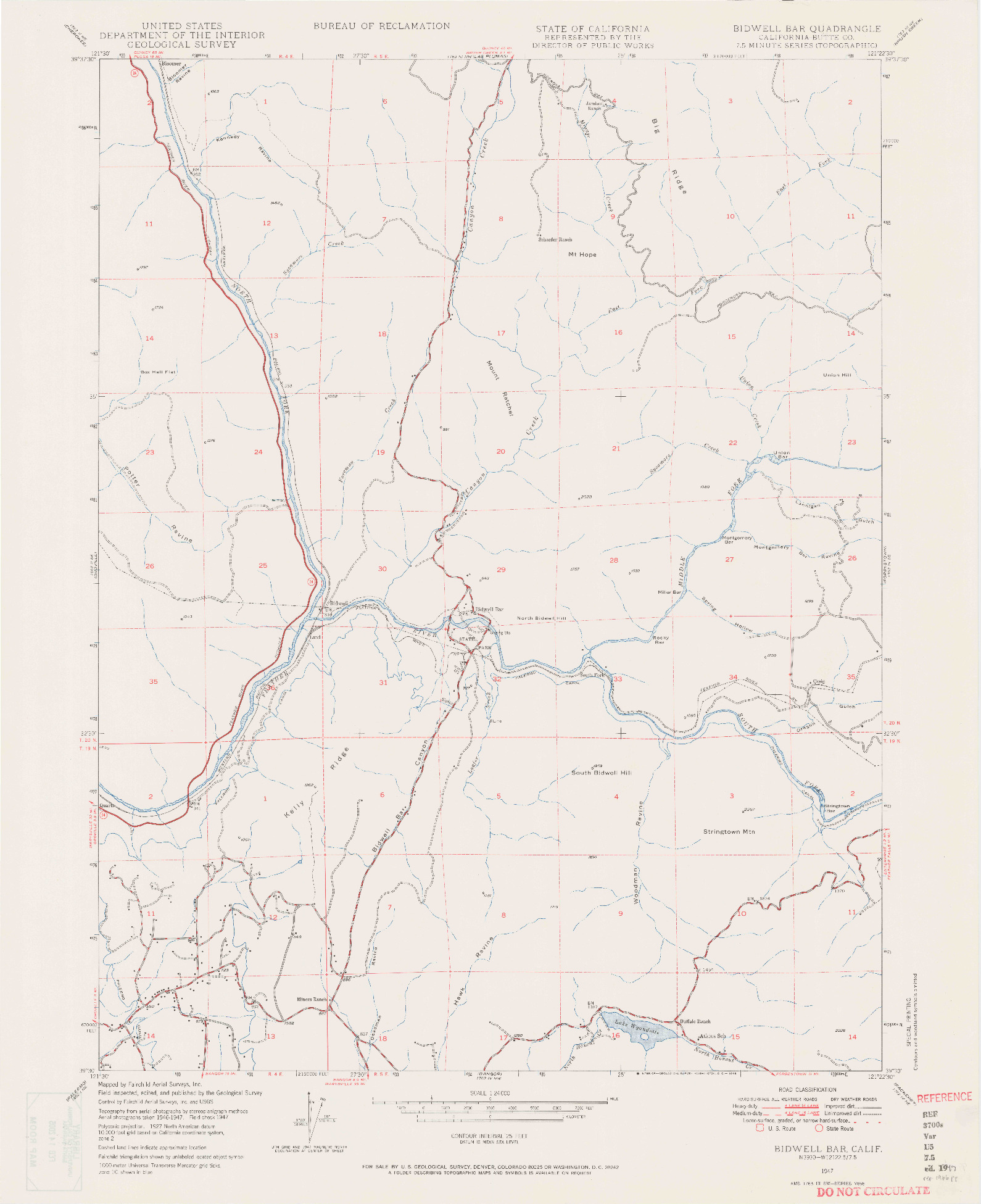 USGS 1:24000-SCALE QUADRANGLE FOR BIDWELL BAR, CA 1947