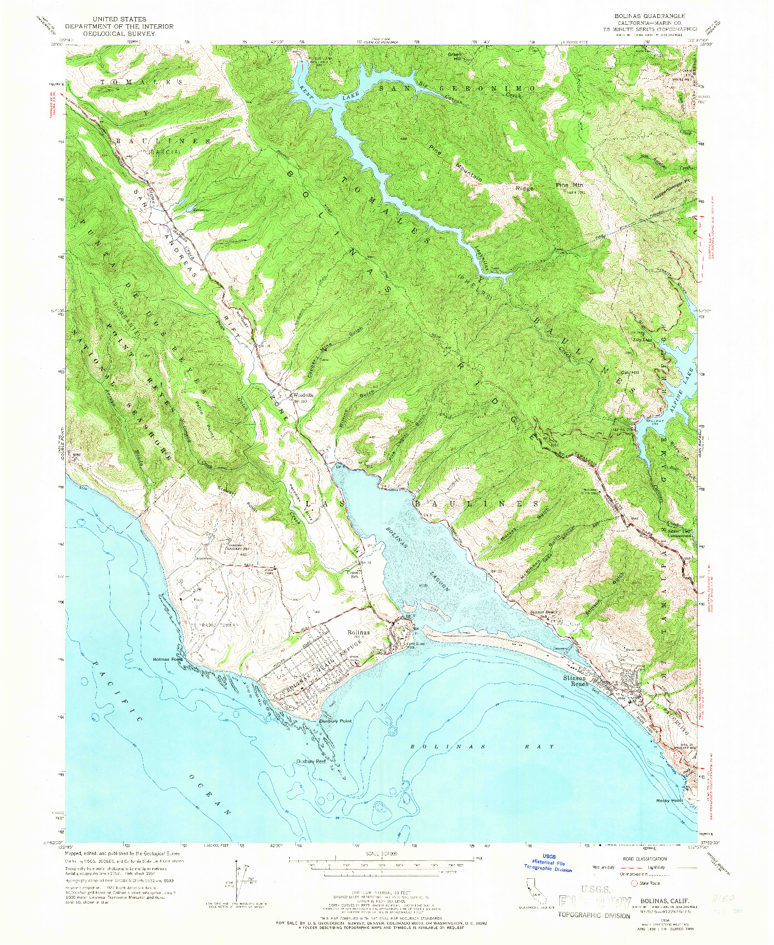 USGS 1:24000-SCALE QUADRANGLE FOR BOLINAS, CA 1954