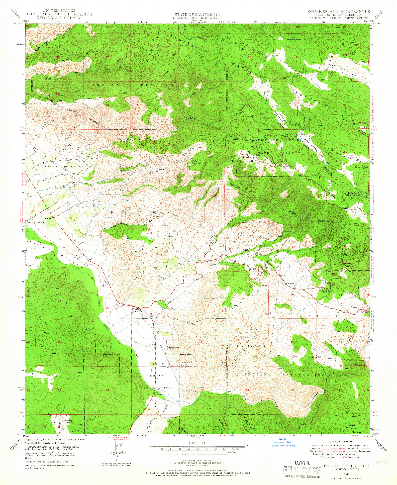 USGS 1:24000-SCALE QUADRANGLE FOR BOUCHER HILL, CA 1948