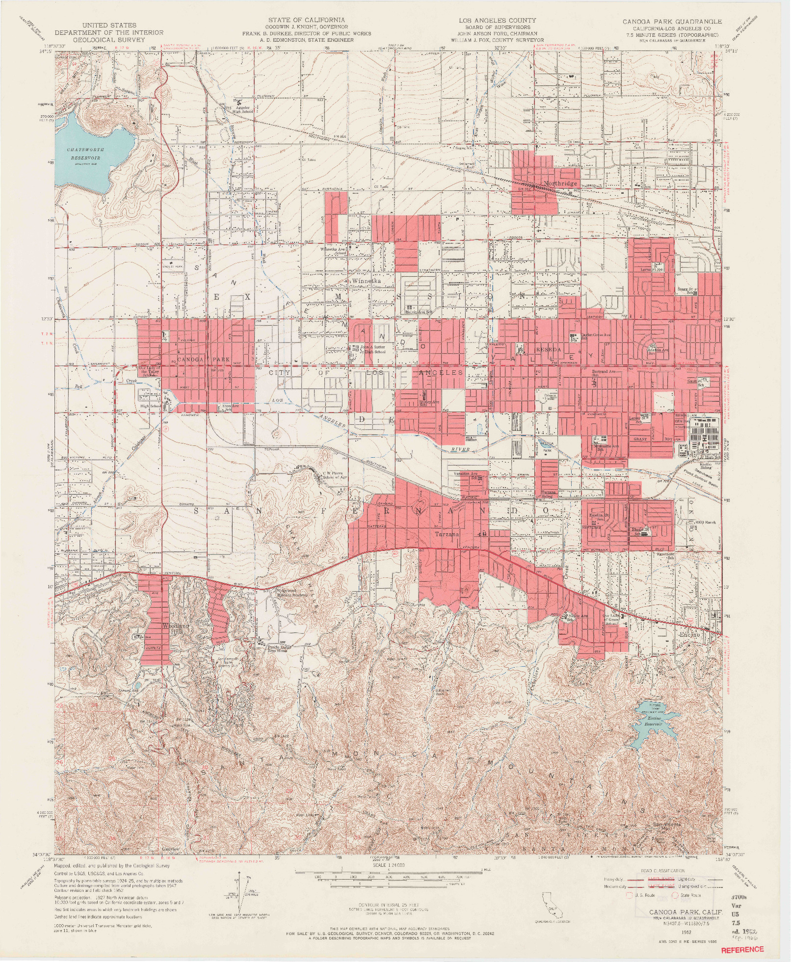 USGS 1:24000-SCALE QUADRANGLE FOR CANOGA PARK, CA 1952