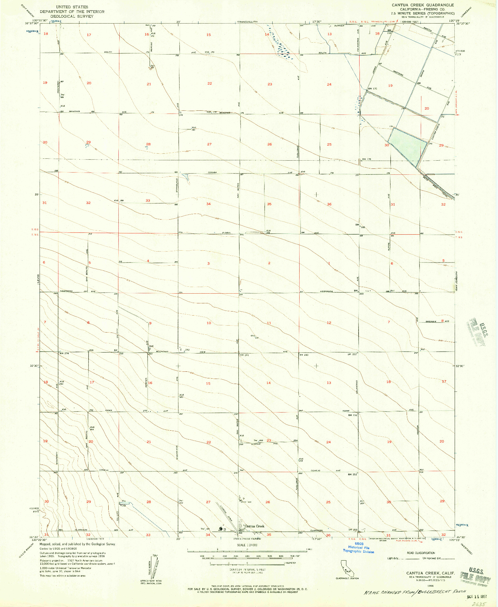 USGS 1:24000-SCALE QUADRANGLE FOR CANTUA CREEK, CA 1956