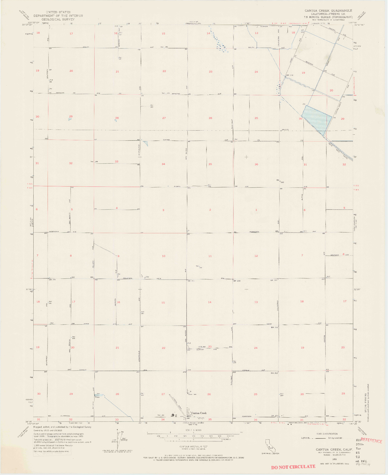 USGS 1:24000-SCALE QUADRANGLE FOR CANTUA CREEK, CA 1956