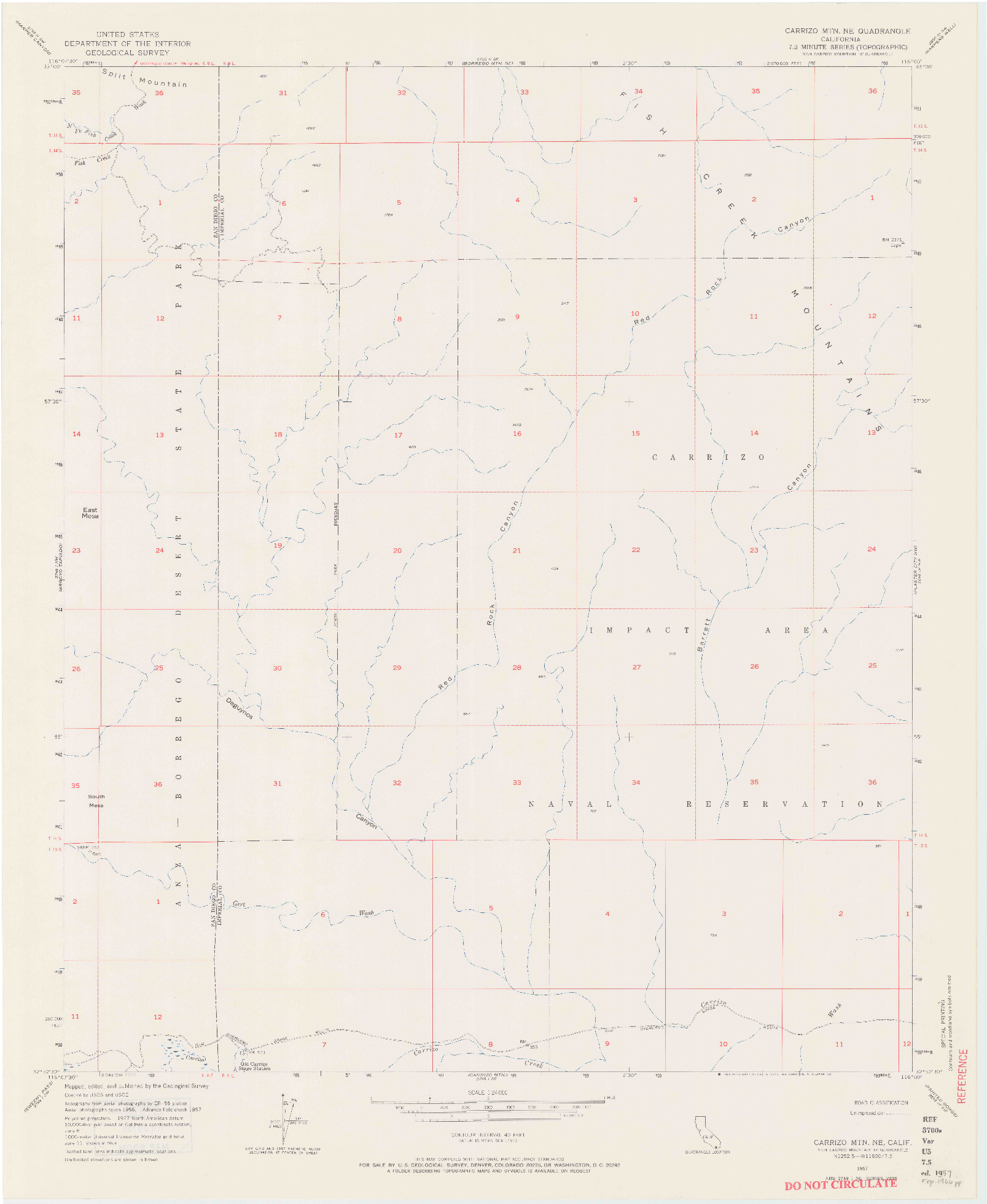 USGS 1:24000-SCALE QUADRANGLE FOR CARRIZO MTN NE, CA 1957