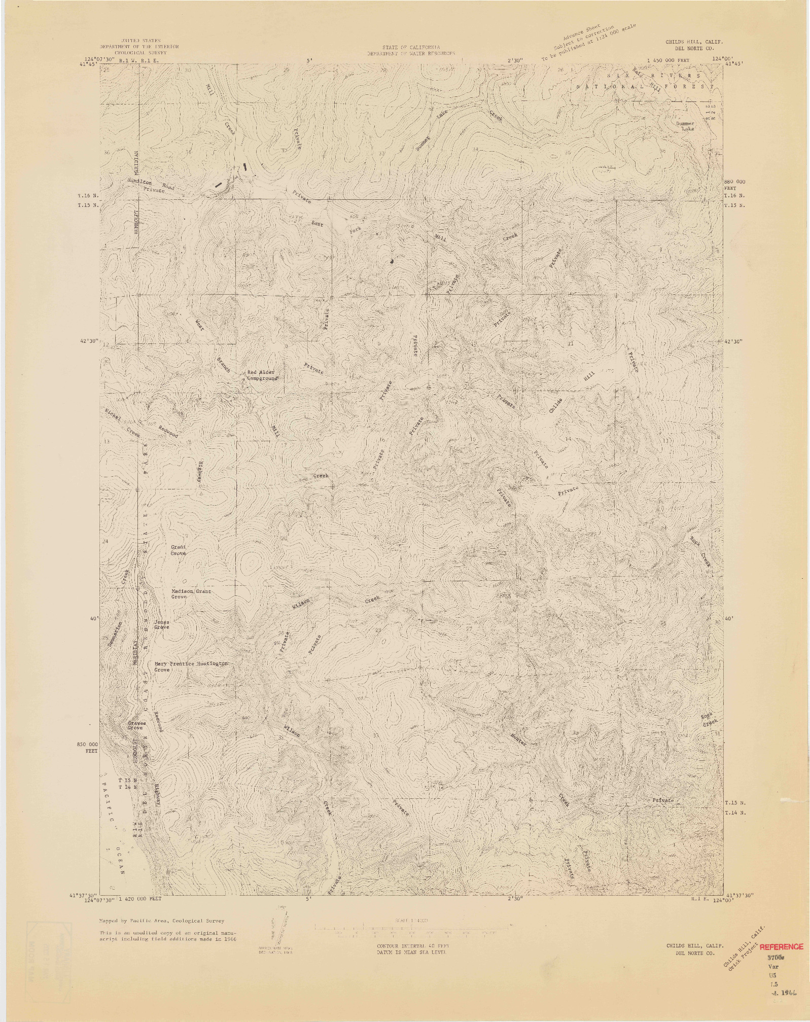 USGS 1:24000-SCALE QUADRANGLE FOR CHILDS HILL, CA 1966