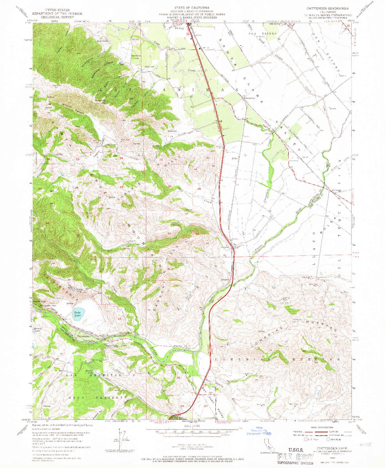 USGS 1:24000-SCALE QUADRANGLE FOR CHITTENDEN, CA 1955