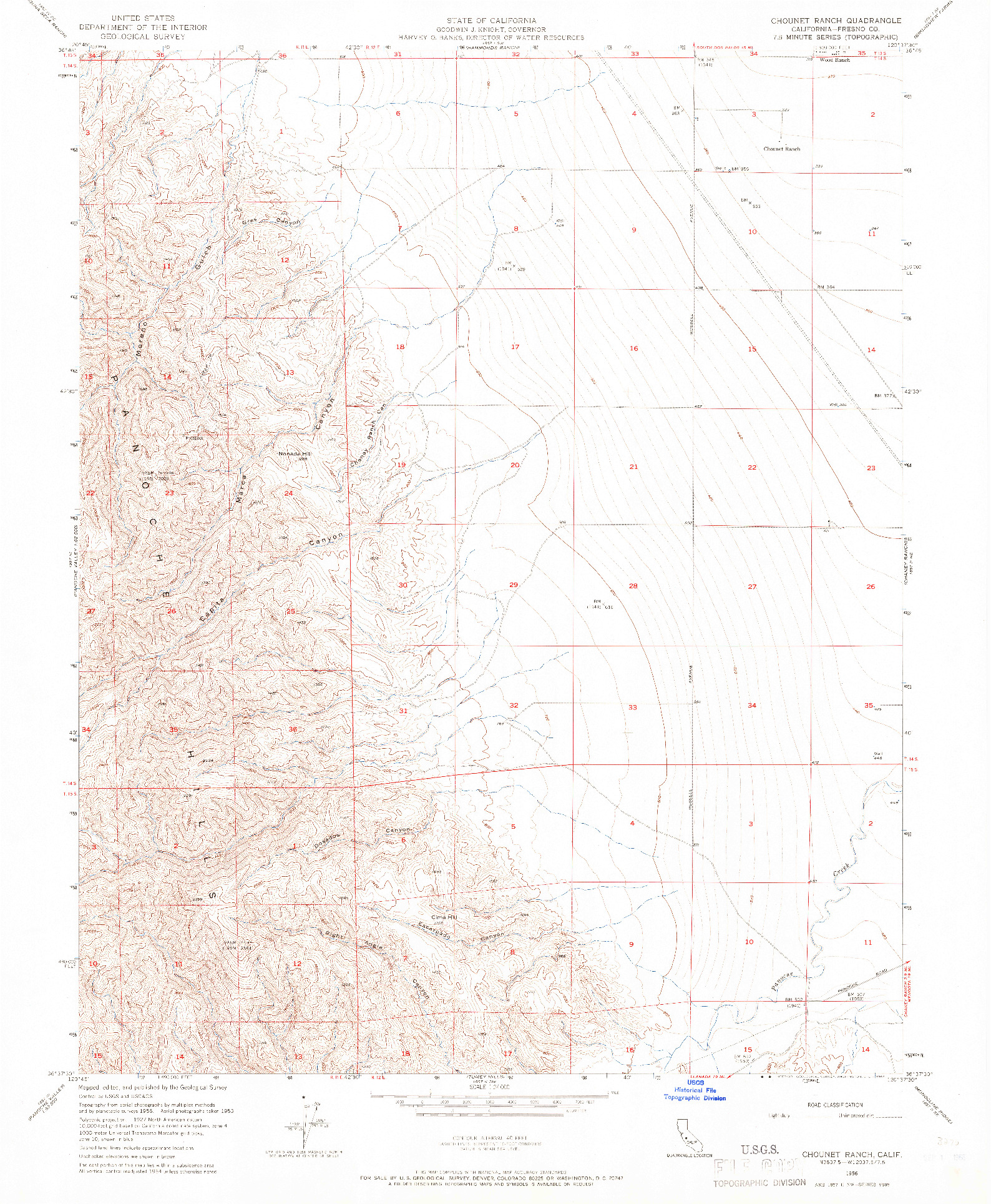 USGS 1:24000-SCALE QUADRANGLE FOR CHOUNET RANCH, CA 1956