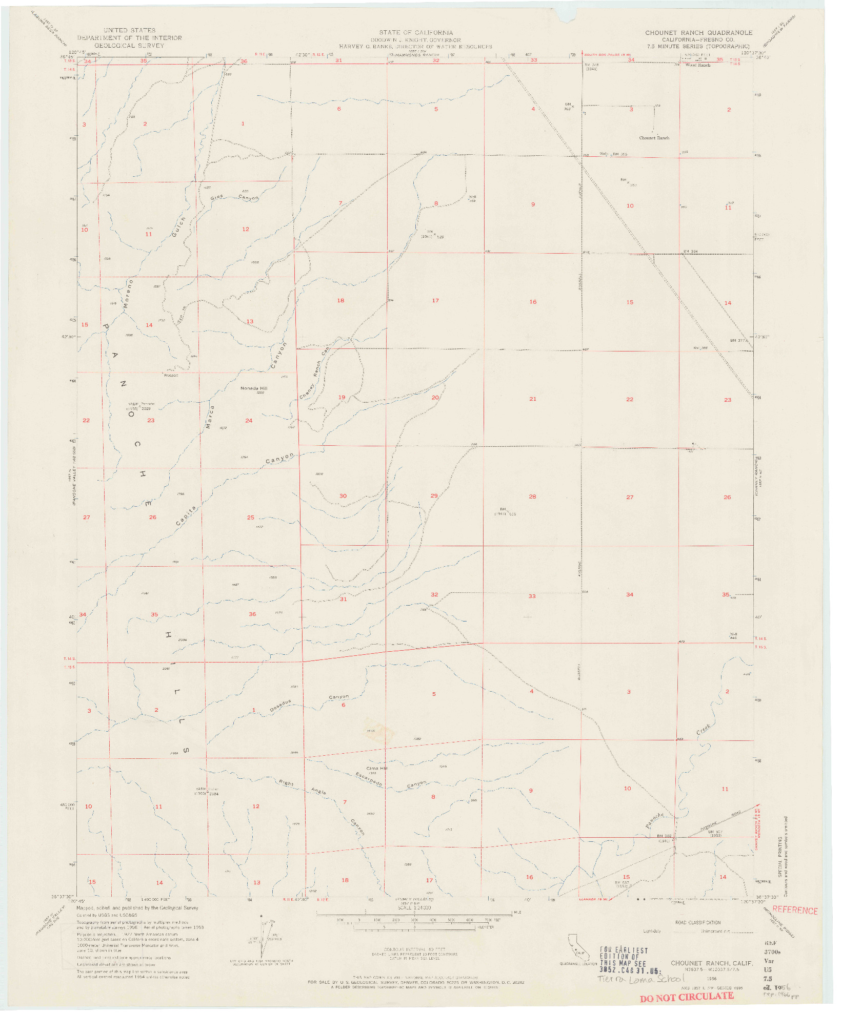 USGS 1:24000-SCALE QUADRANGLE FOR CHOUNET RANCH, CA 1956