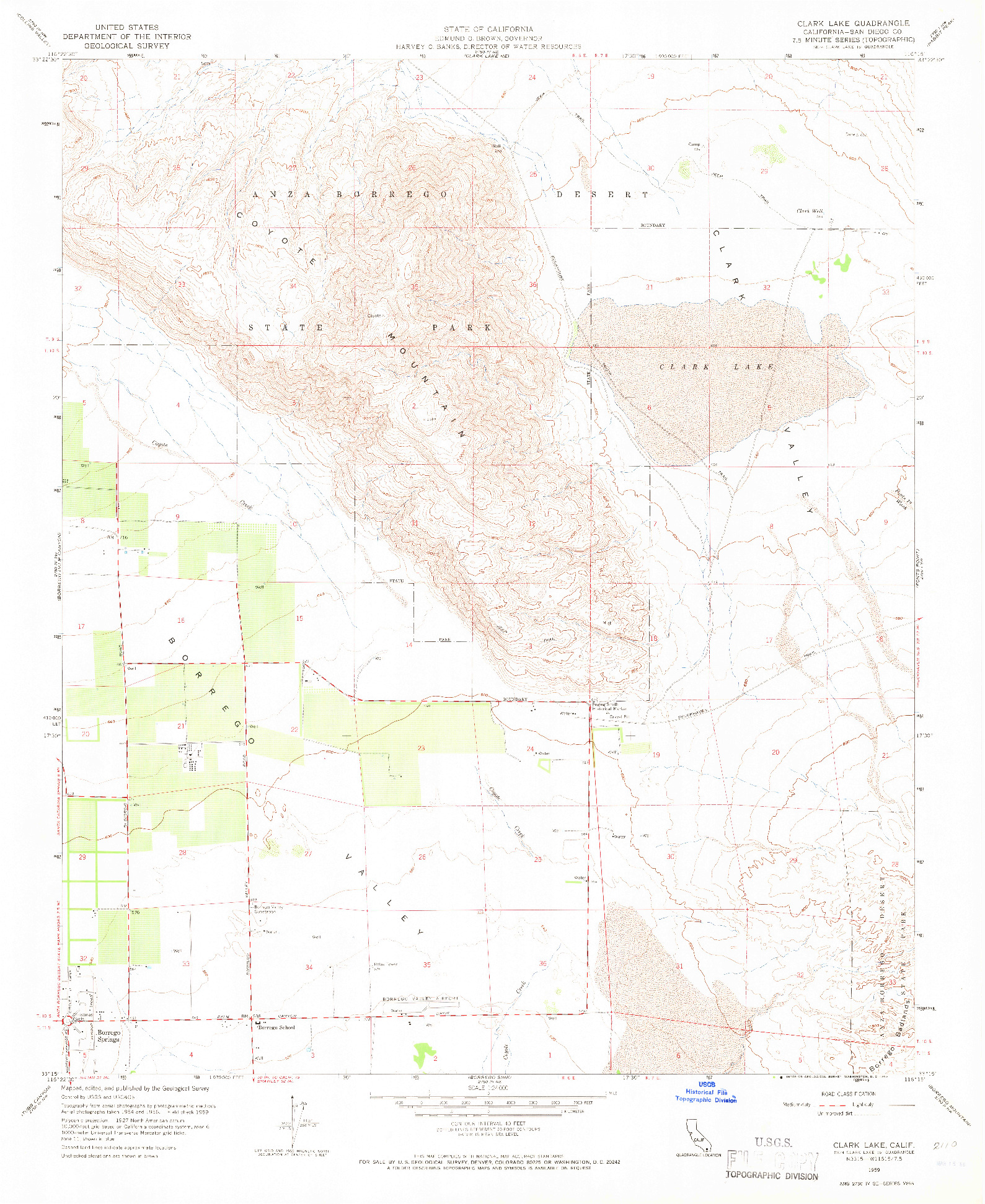 USGS 1:24000-SCALE QUADRANGLE FOR CLARK LAKE, CA 1959
