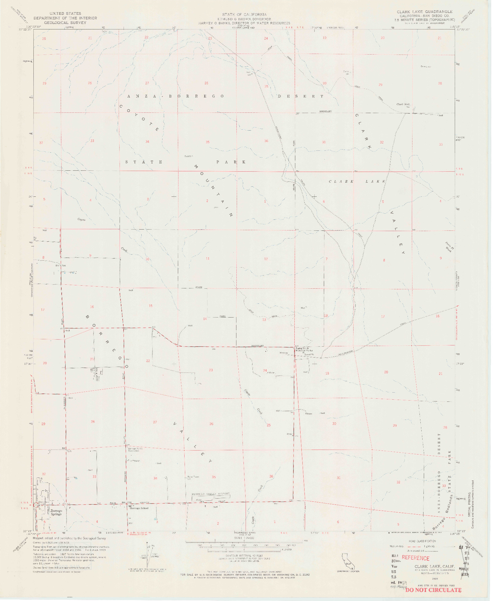 USGS 1:24000-SCALE QUADRANGLE FOR CLARK LAKE, CA 1959