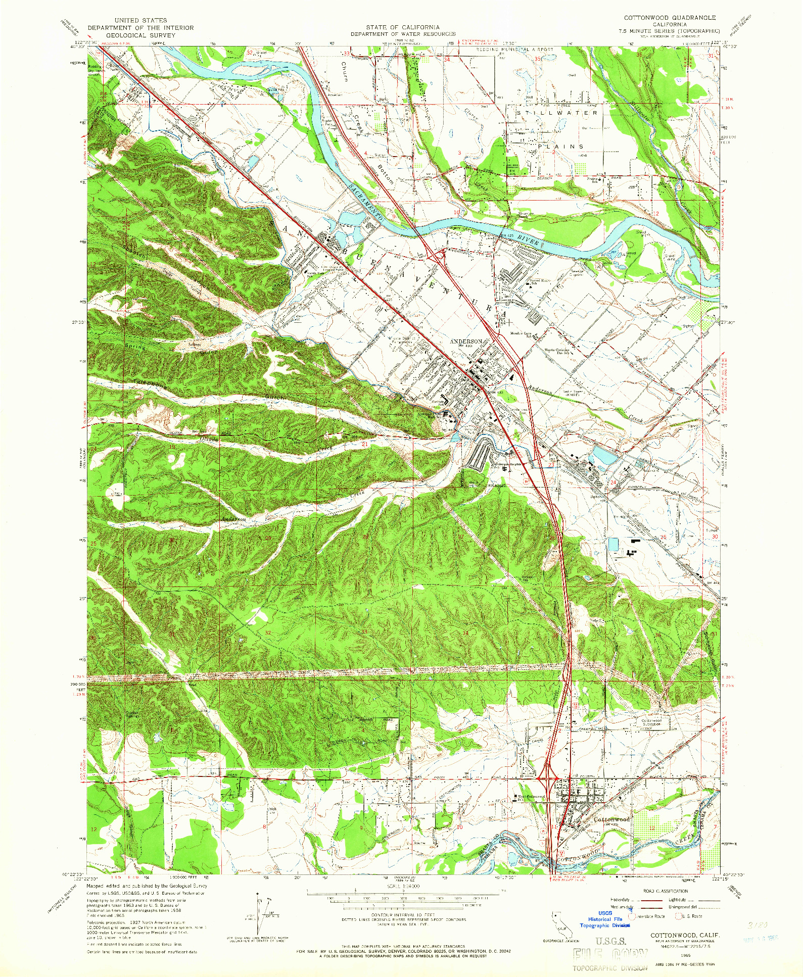 USGS 1:24000-SCALE QUADRANGLE FOR COTTONWOOD, CA 1965