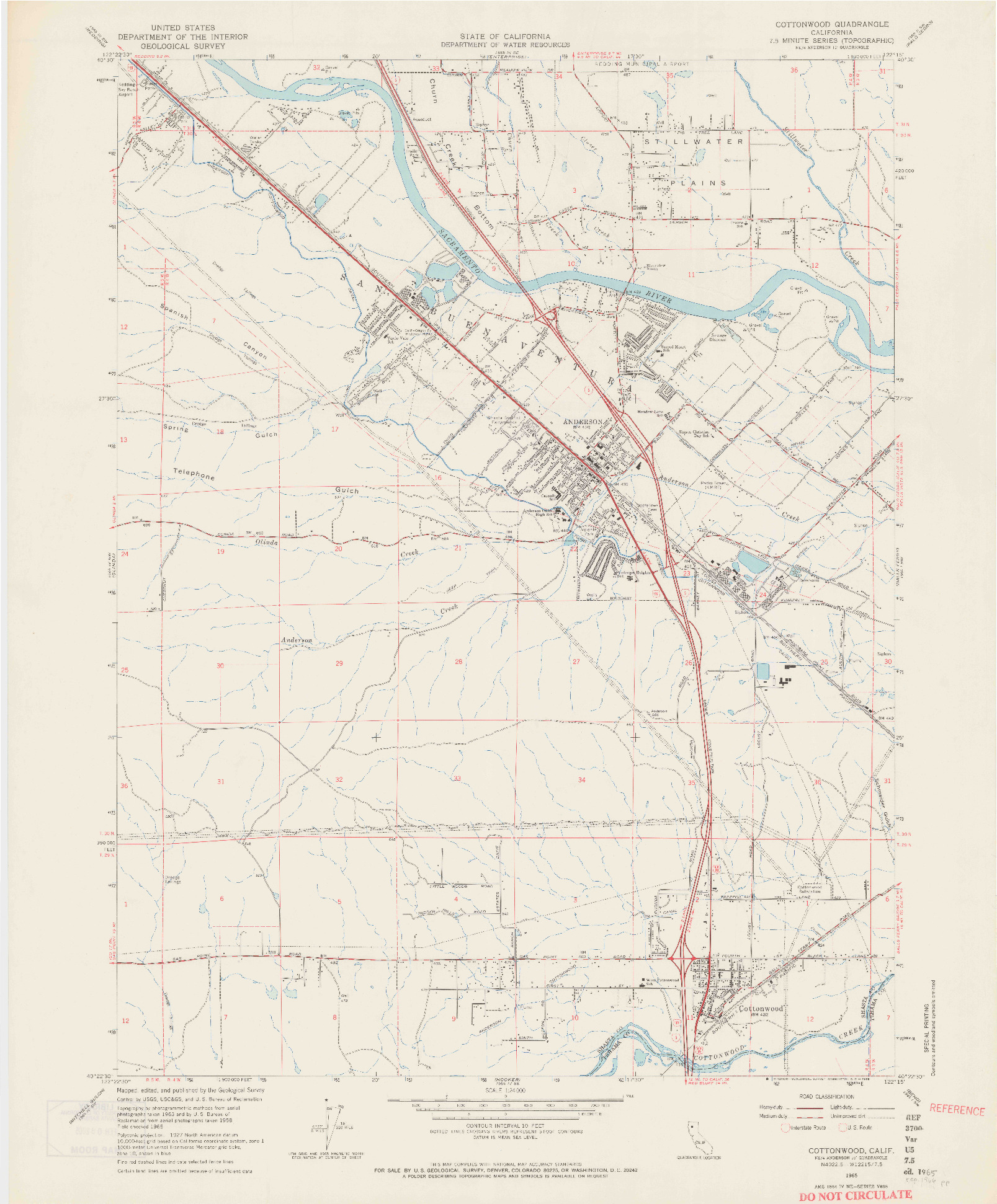 USGS 1:24000-SCALE QUADRANGLE FOR COTTONWOOD, CA 1965