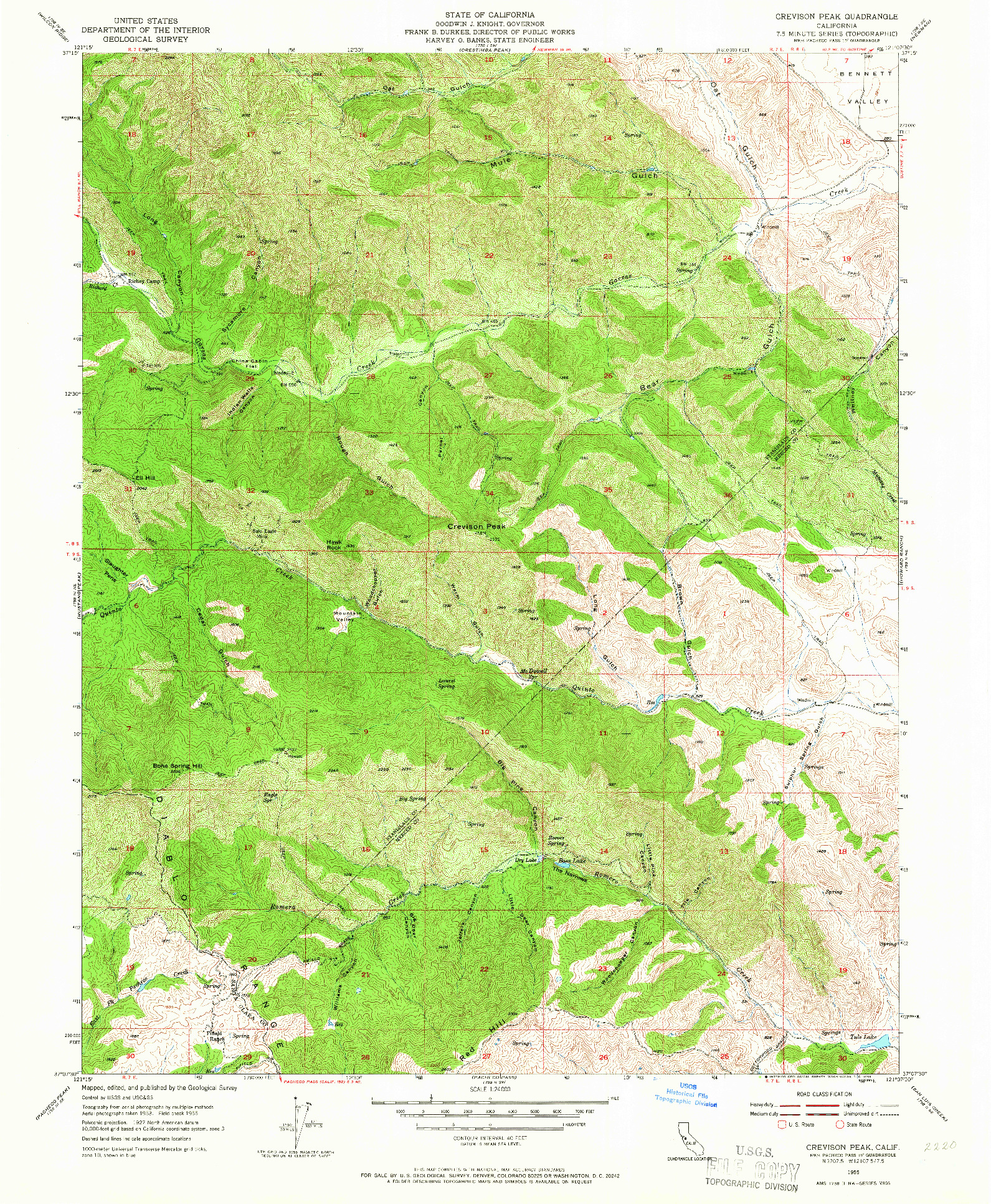 USGS 1:24000-SCALE QUADRANGLE FOR CREVISON PEAK, CA 1955