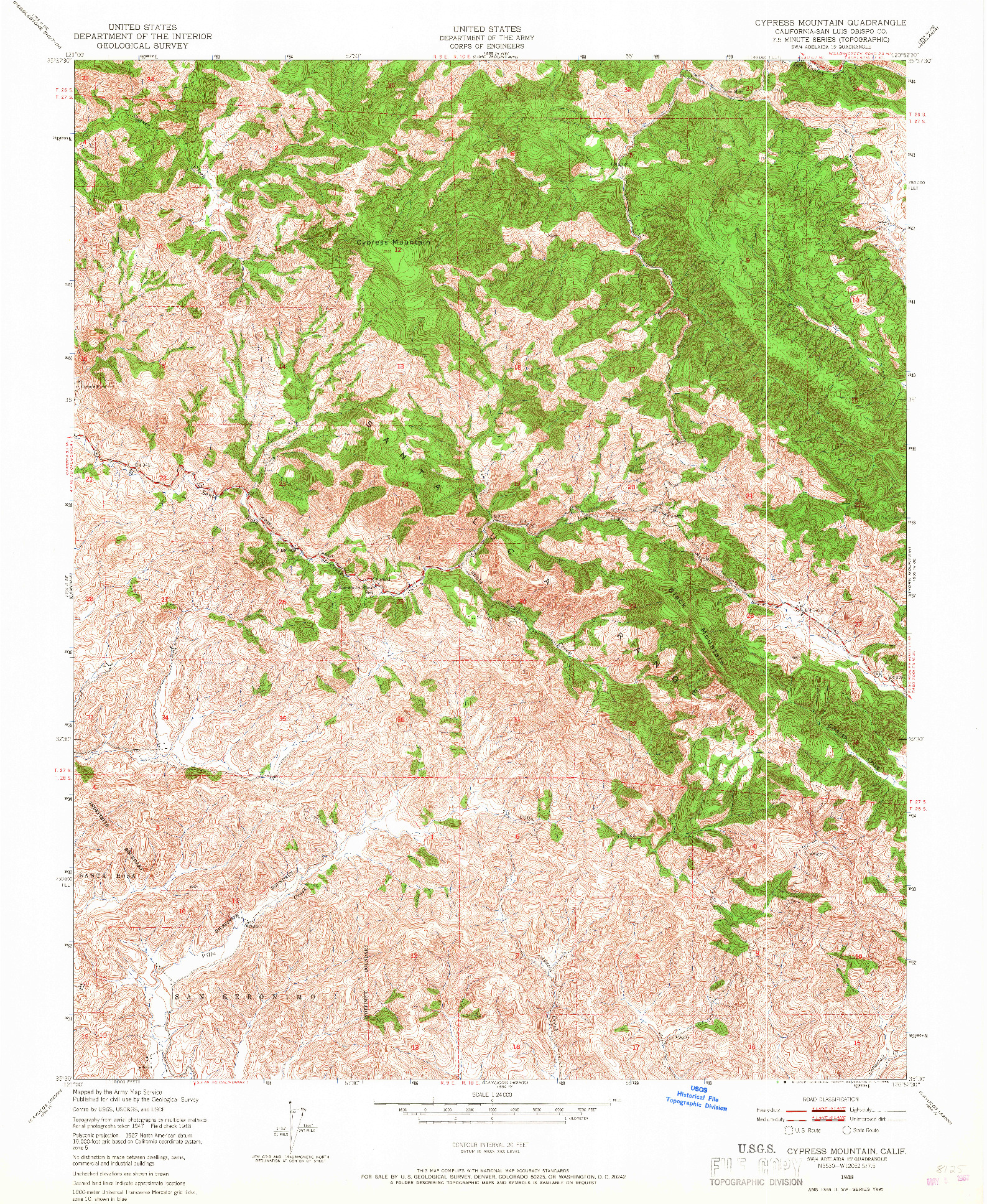 USGS 1:24000-SCALE QUADRANGLE FOR CYPRESS MOUNTAIN, CA 1948