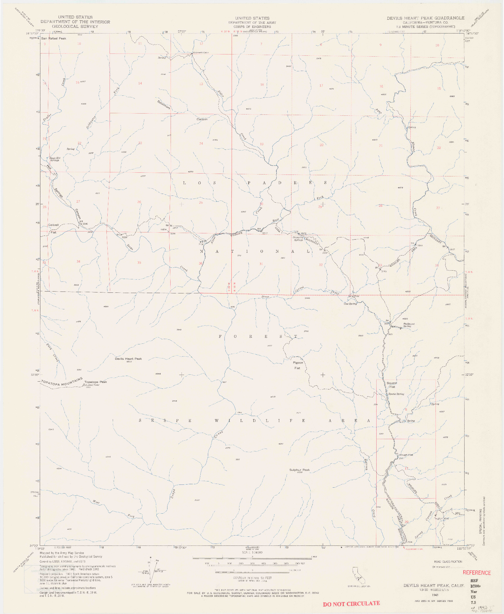 USGS 1:24000-SCALE QUADRANGLE FOR DEVILS HEART PEAK, CA 1943