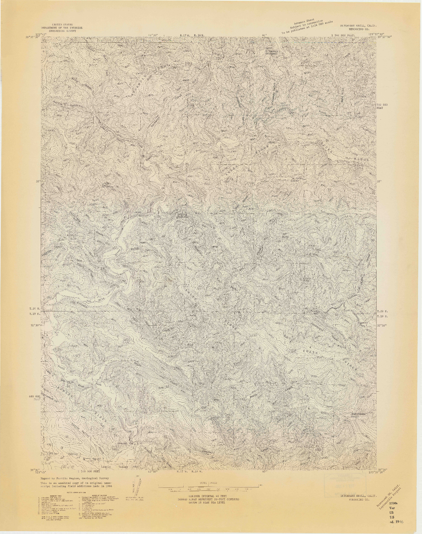 USGS 1:24000-SCALE QUADRANGLE FOR DUTCHMANS KNOLL, CA 1966