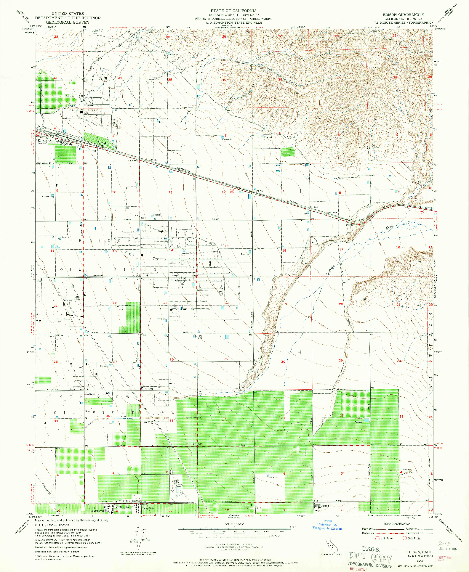 USGS 1:24000-SCALE QUADRANGLE FOR EDISON, CA 1954