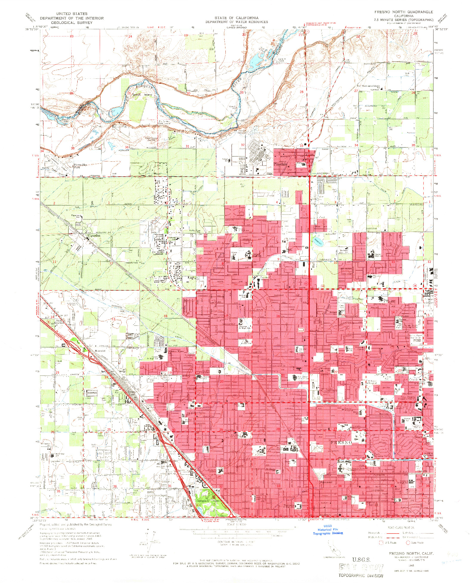 USGS 1:24000-SCALE QUADRANGLE FOR FRESNO NORTH, CA 1965