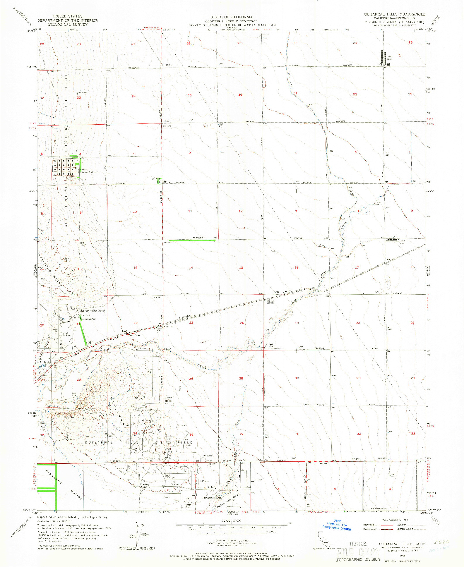 USGS 1:24000-SCALE QUADRANGLE FOR GUIJARRAL HILLS, CA 1956