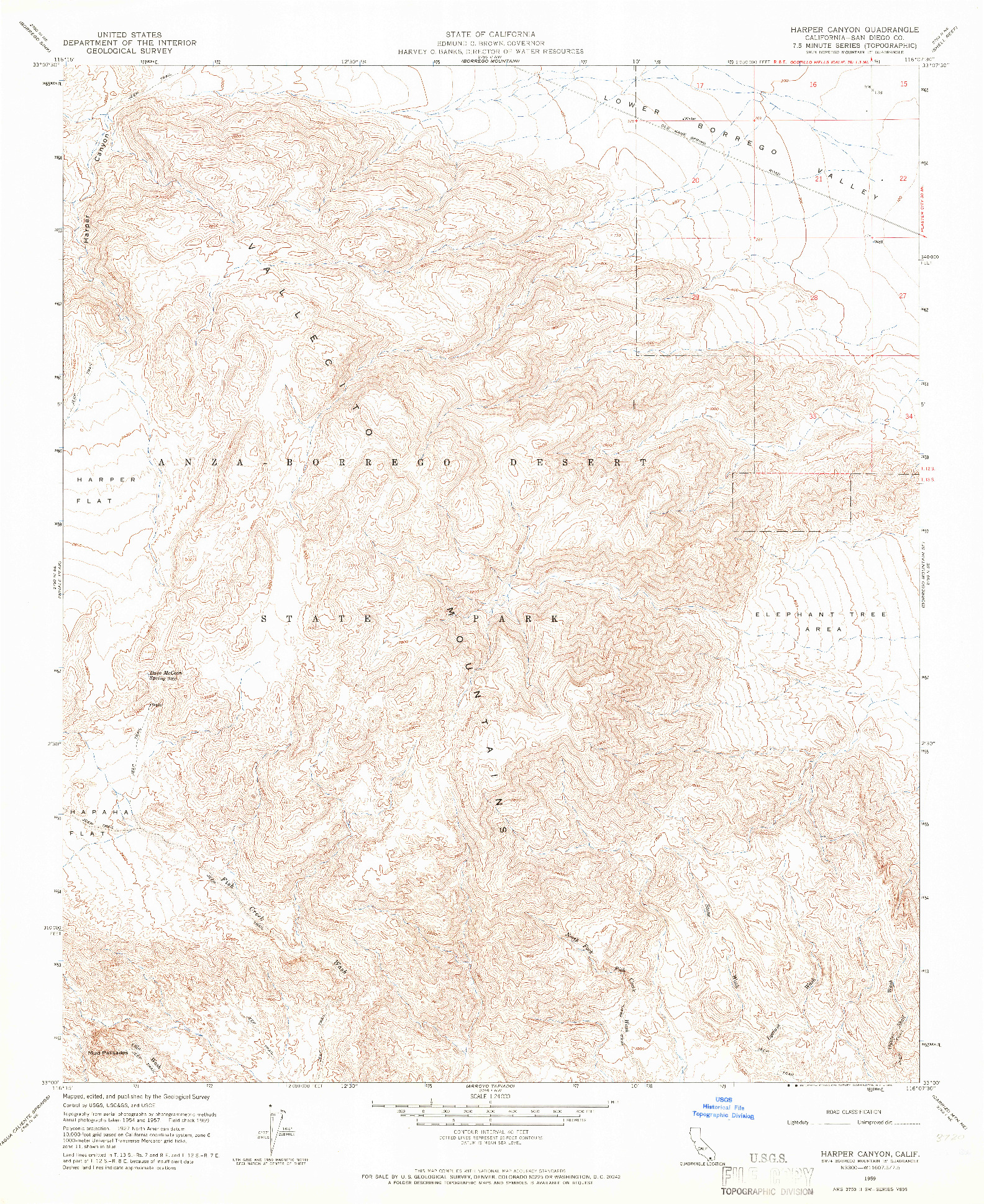 USGS 1:24000-SCALE QUADRANGLE FOR HARPER CANYON, CA 1959