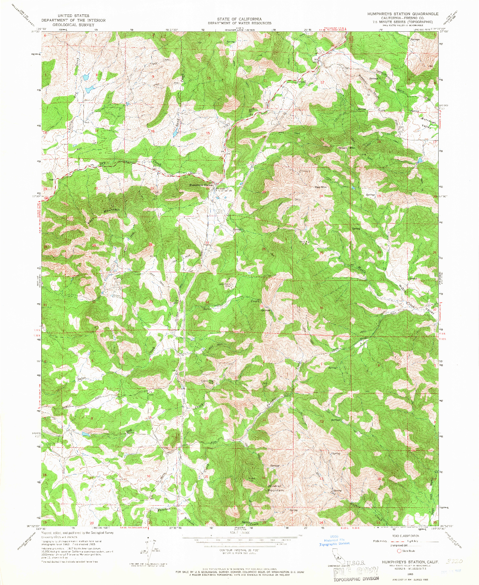 USGS 1:24000-SCALE QUADRANGLE FOR HUMPHREYS STATION, CA 1965