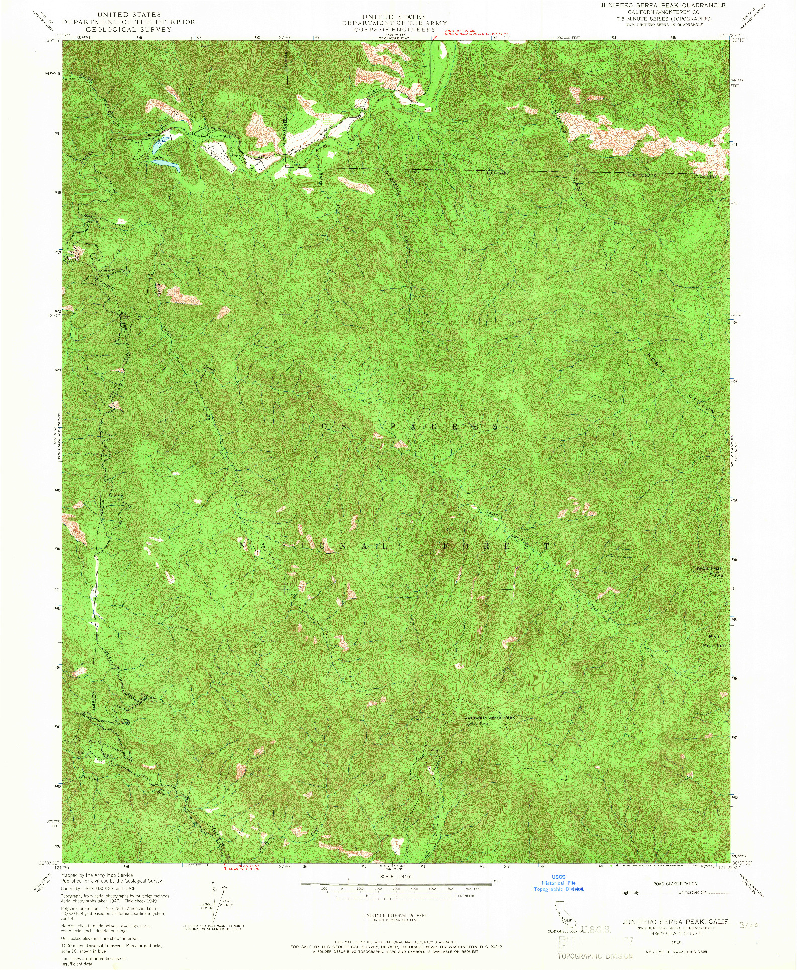 USGS 1:24000-SCALE QUADRANGLE FOR JUNIPERO SERRA PEAK, CA 1949