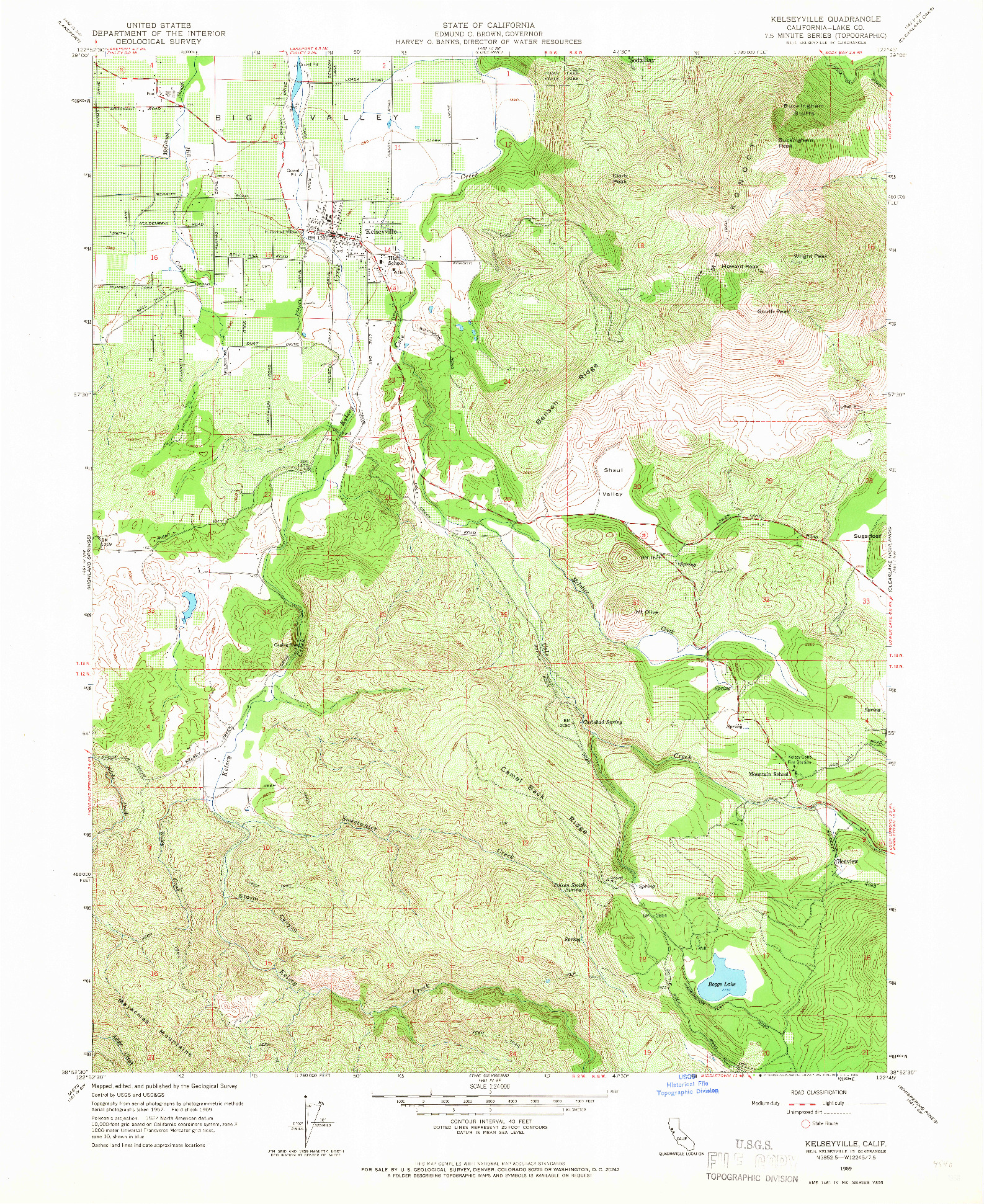 USGS 1:24000-SCALE QUADRANGLE FOR KELSEYVILLE, CA 1959