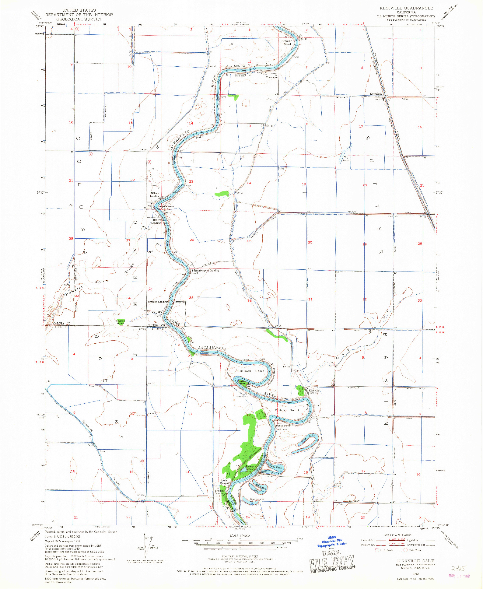 USGS 1:24000-SCALE QUADRANGLE FOR KIRKVILLE, CA 1952