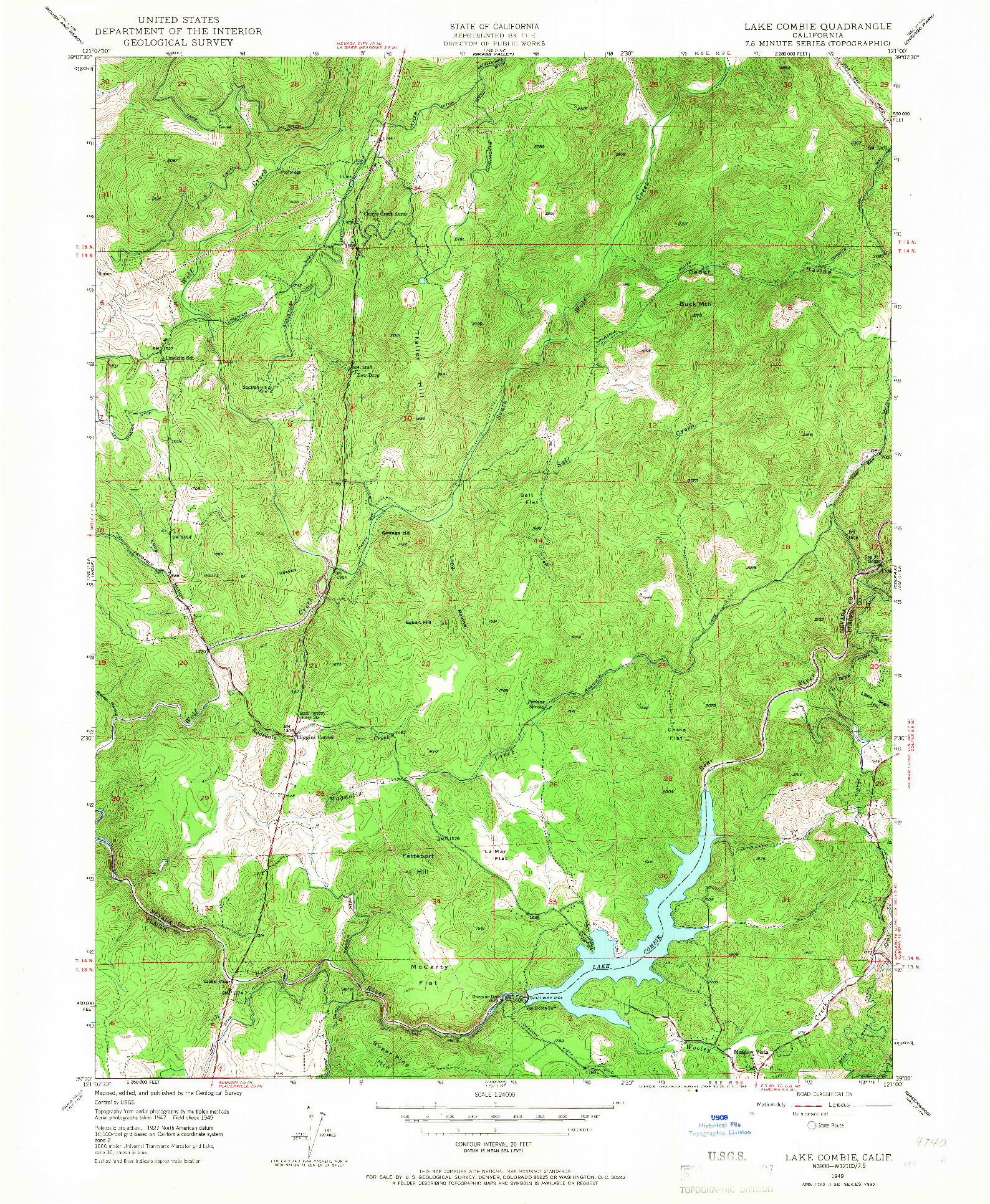 USGS 1:24000-SCALE QUADRANGLE FOR LAKE COMBIE, CA 1949