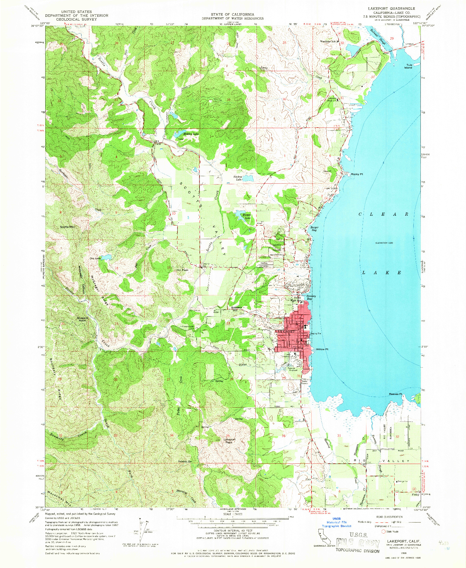 USGS 1:24000-SCALE QUADRANGLE FOR LAKEPORT, CA 1958