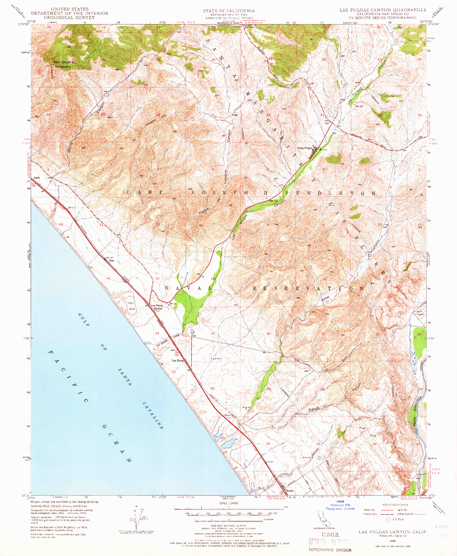 USGS 1:24000-SCALE QUADRANGLE FOR LAS PULGAS CANYON, CA 1948