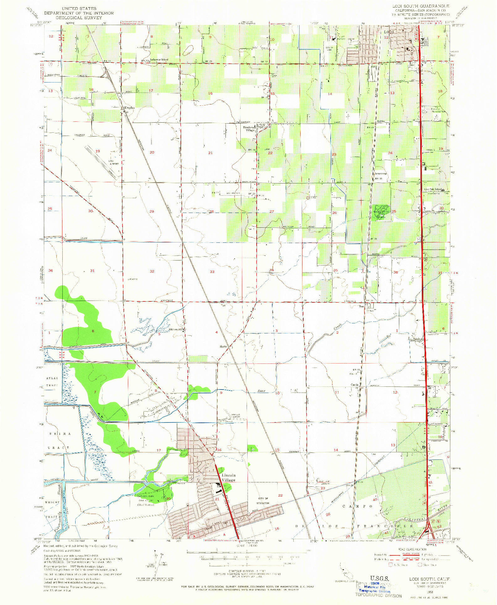 USGS 1:24000-SCALE QUADRANGLE FOR LODI SOUTH, CA 1953