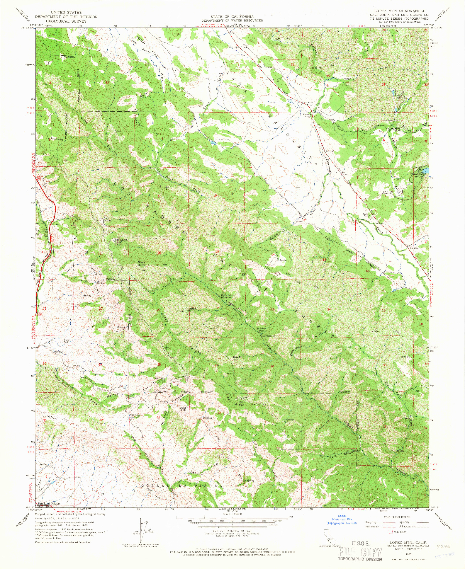 USGS 1:24000-SCALE QUADRANGLE FOR LOPEZ MOUNTAIN, CA 1965