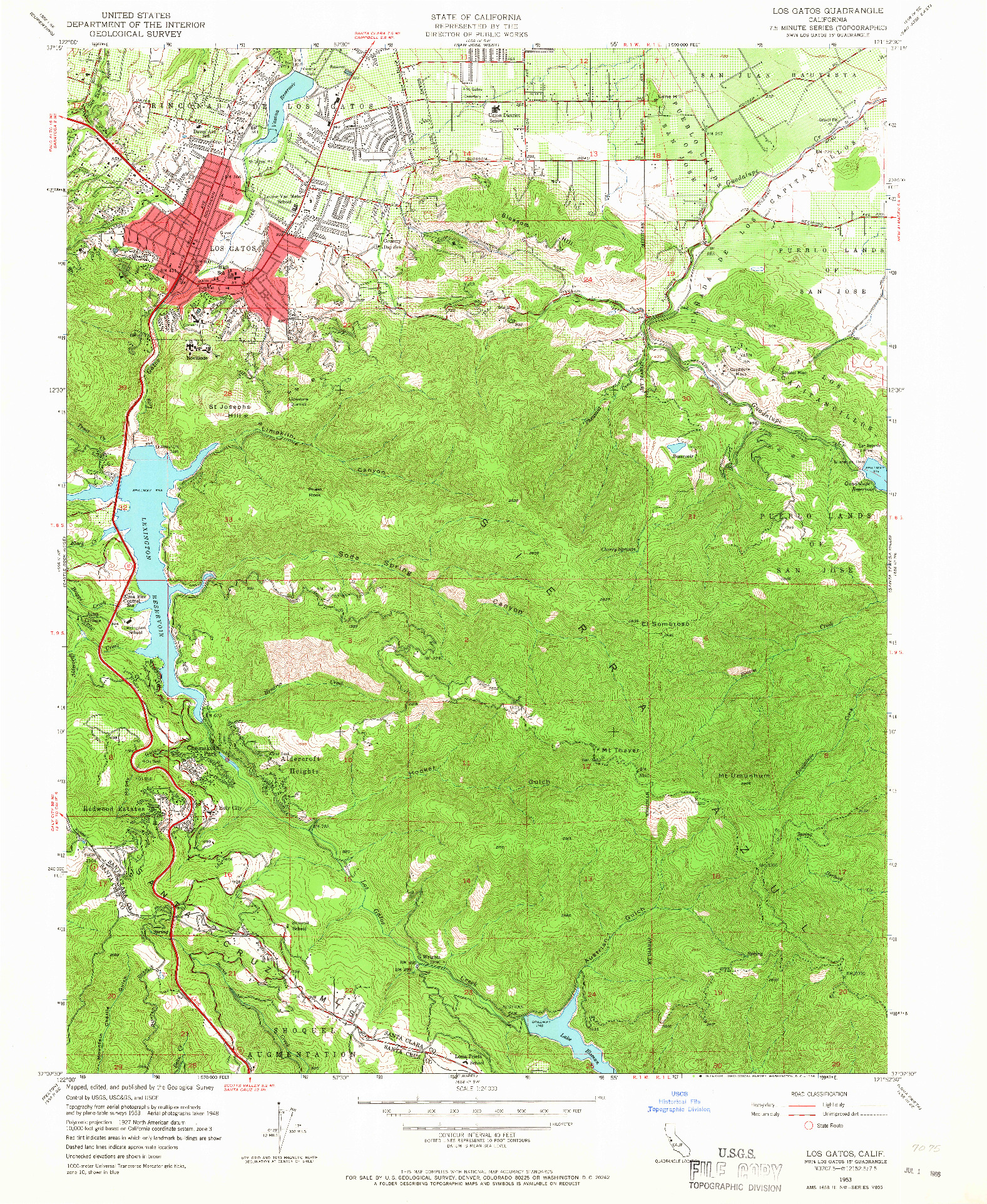 USGS 1:24000-SCALE QUADRANGLE FOR LOS GATOS, CA 1953