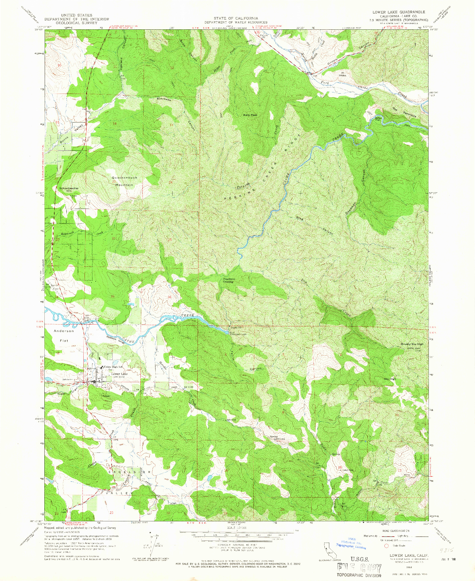 USGS 1:24000-SCALE QUADRANGLE FOR LOWER LAKE, CA 1958