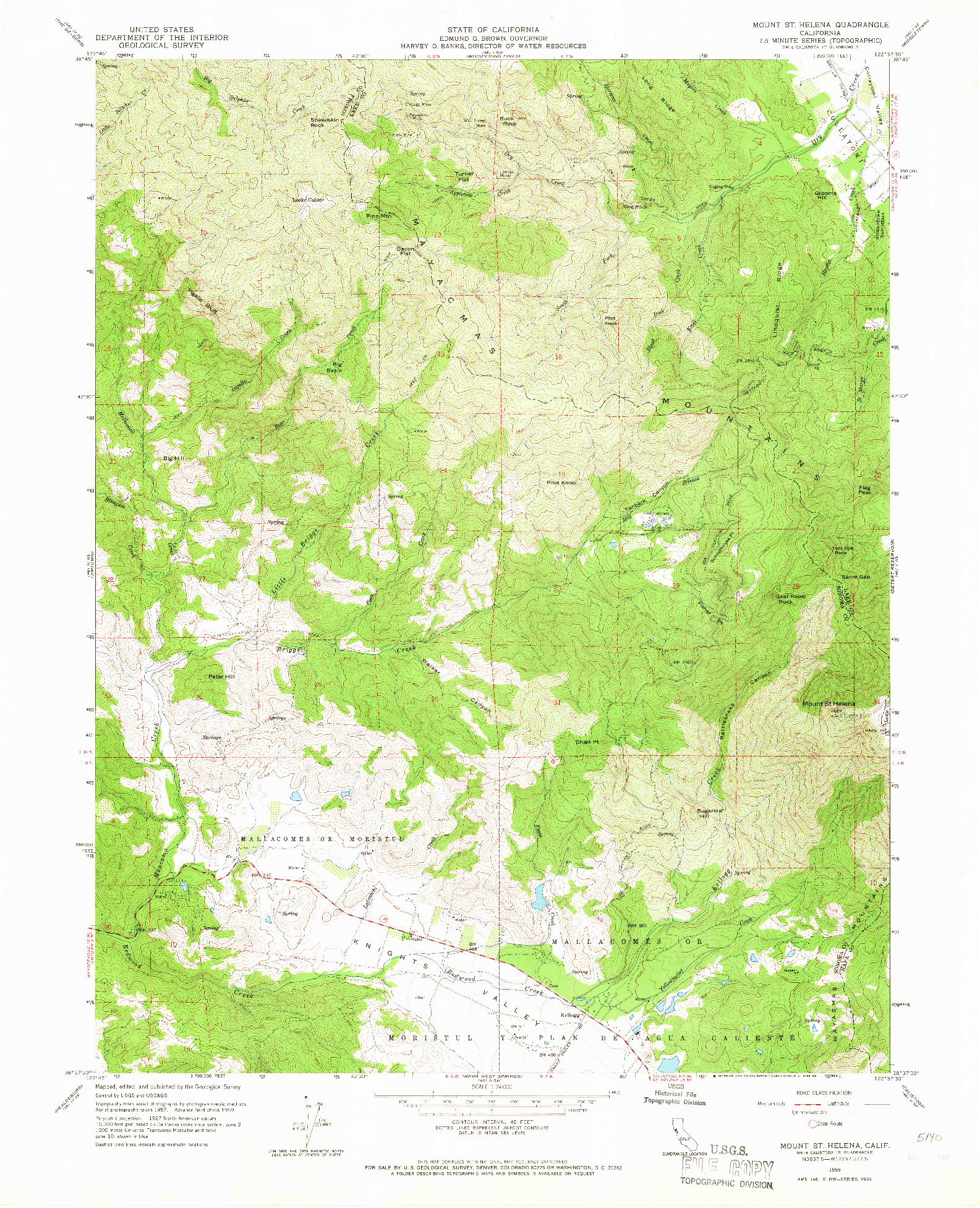 USGS 1:24000-SCALE QUADRANGLE FOR MOUNT ST. HELENA, CA 1959