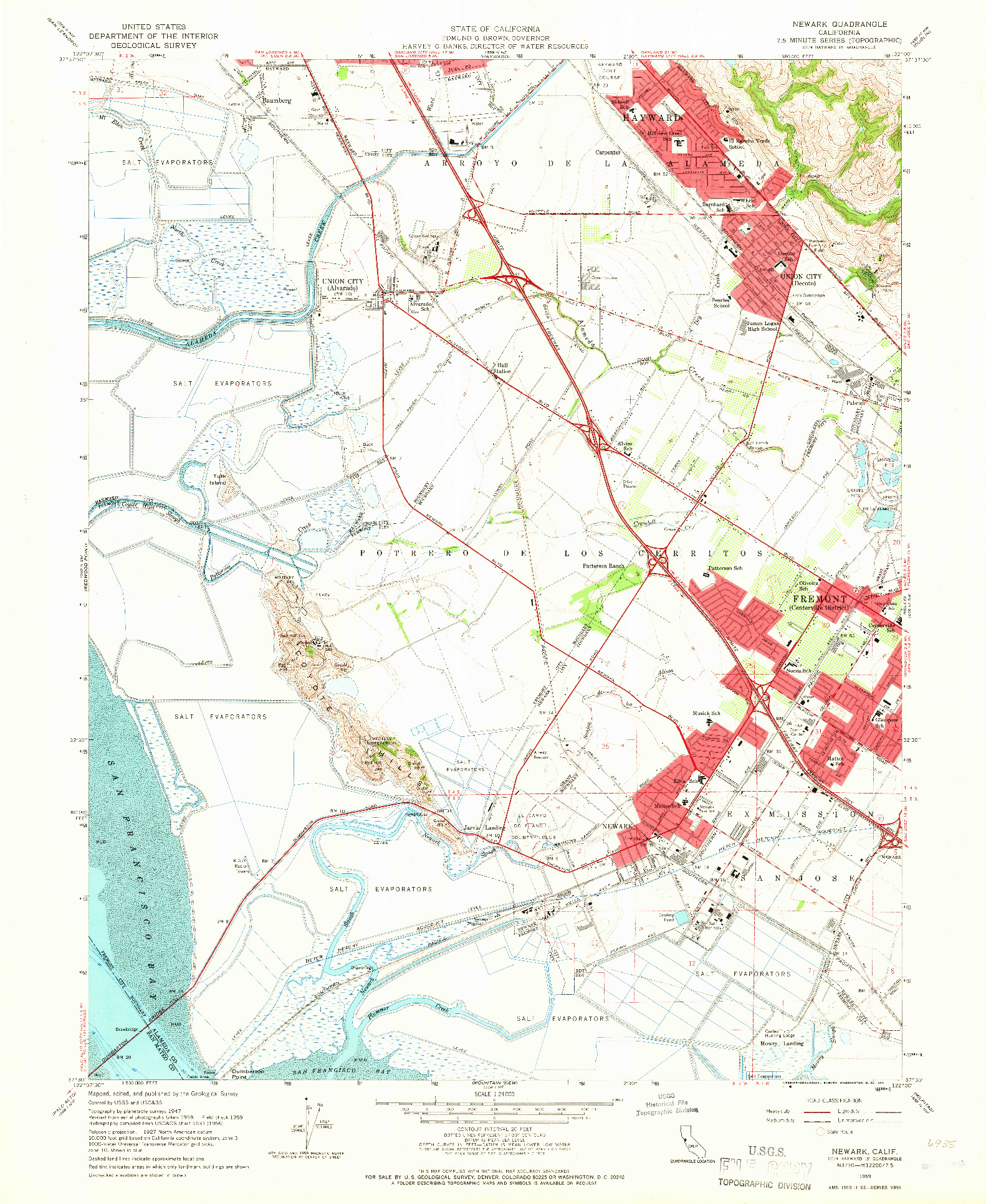 USGS 1:24000-SCALE QUADRANGLE FOR NEWARK, CA 1959