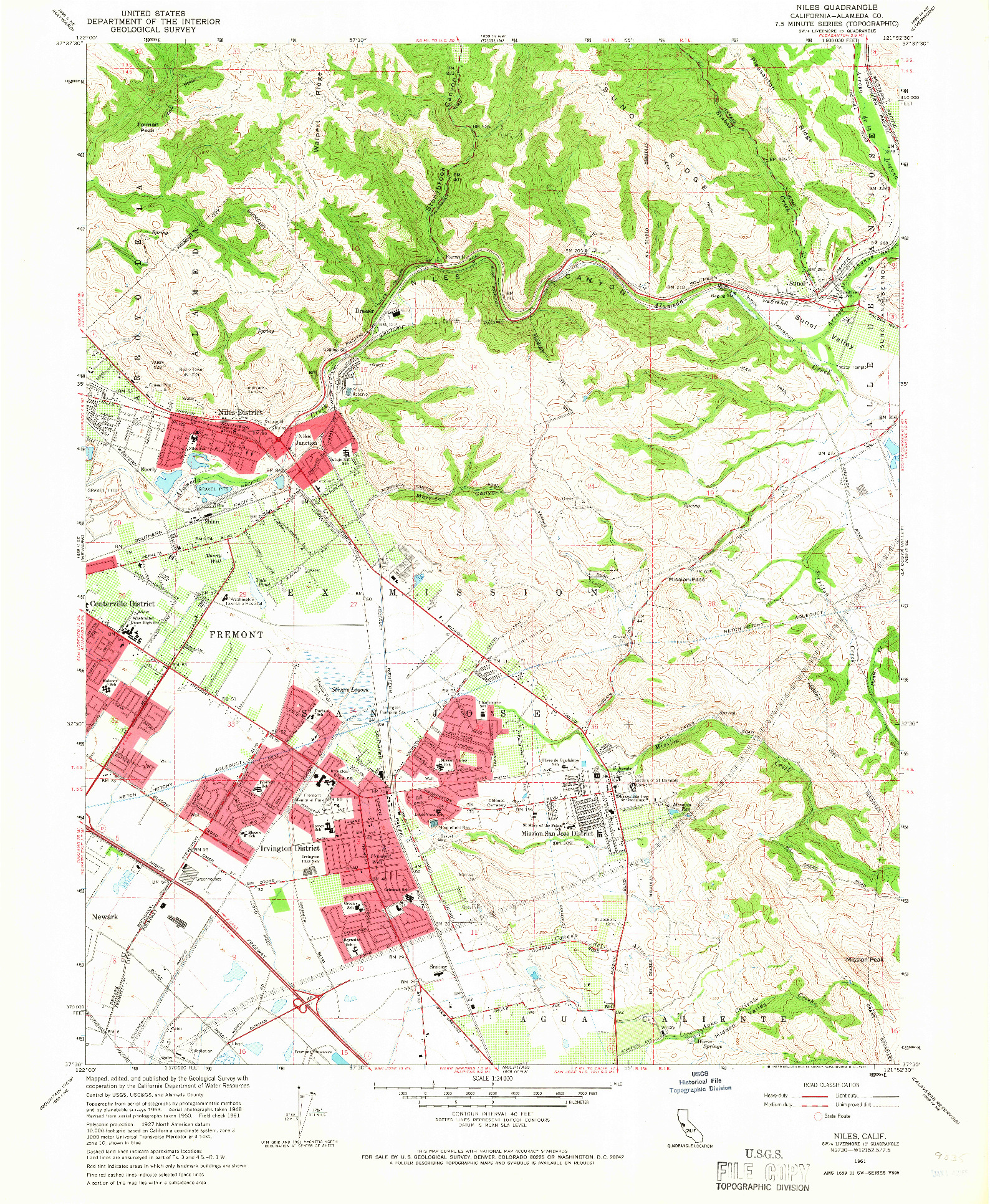 USGS 1:24000-SCALE QUADRANGLE FOR NILES, CA 1961