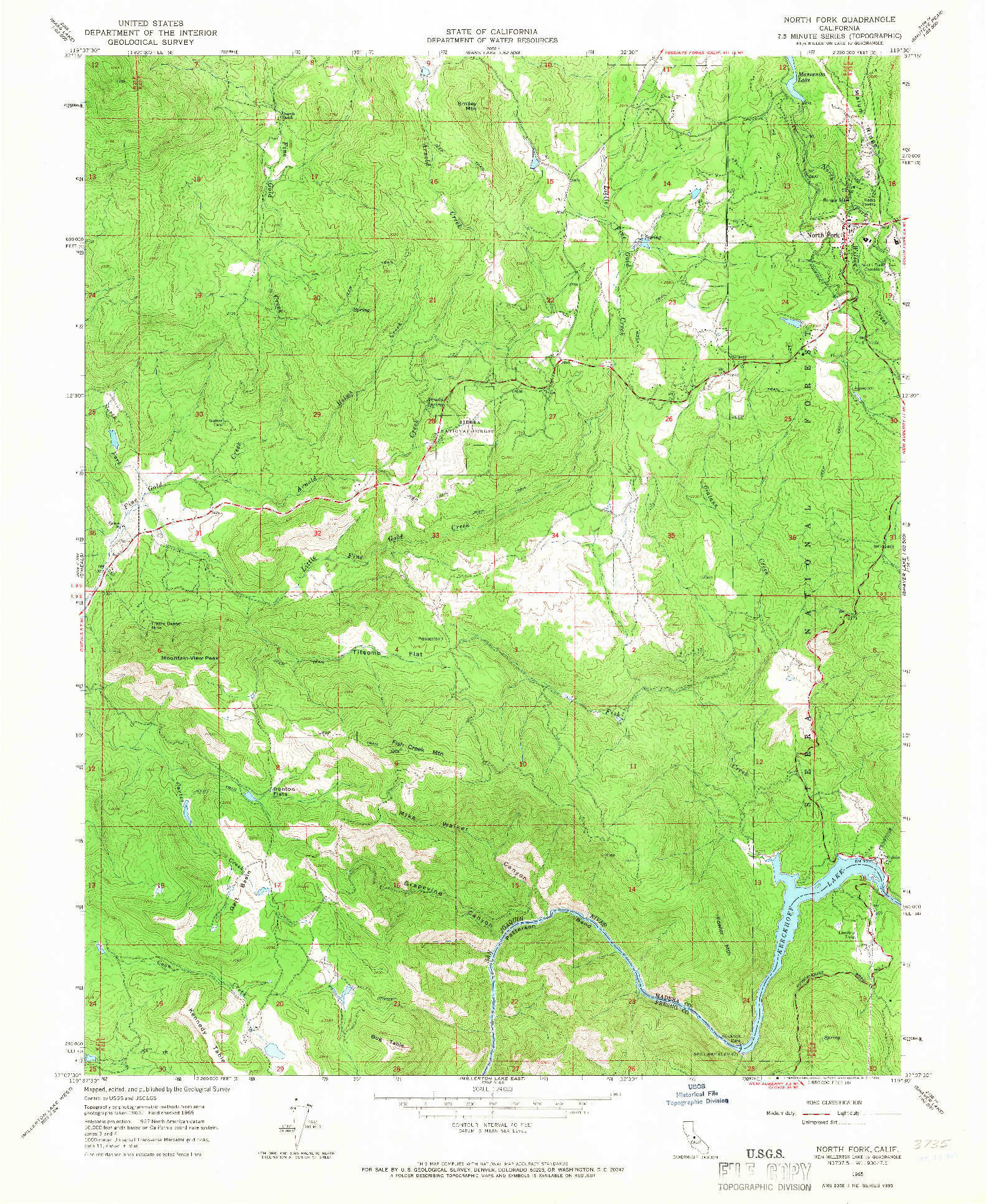USGS 1:24000-SCALE QUADRANGLE FOR NORTH FORK, CA 1965