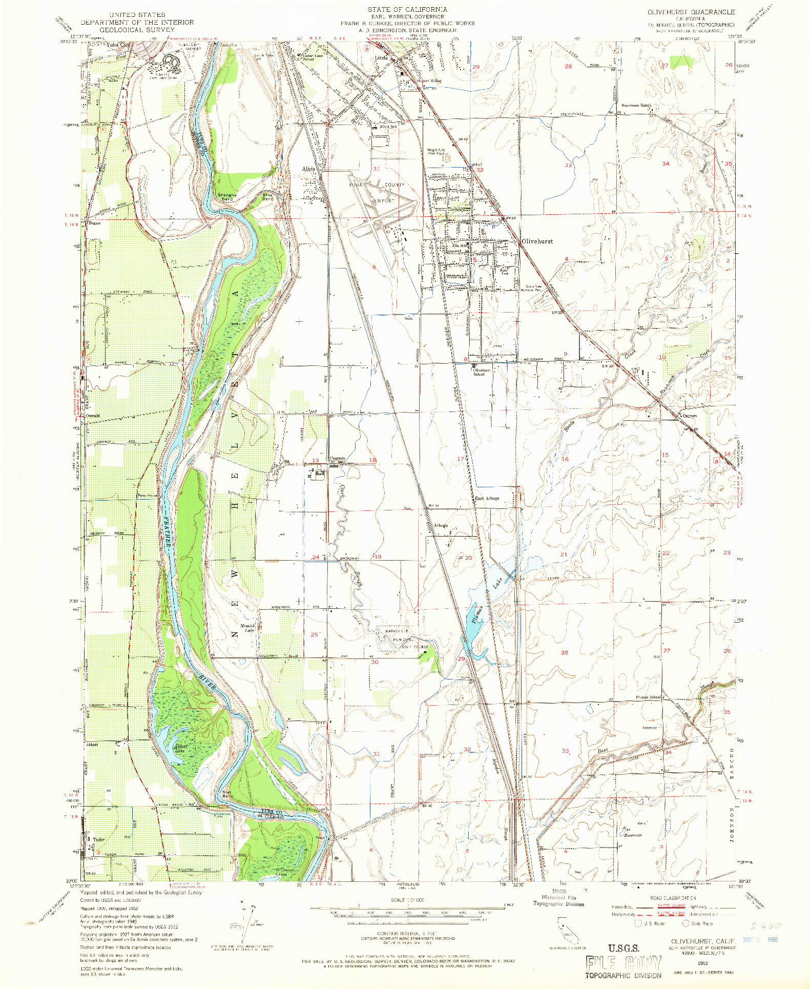 USGS 1:24000-SCALE QUADRANGLE FOR OLIVEHURST, CA 1952