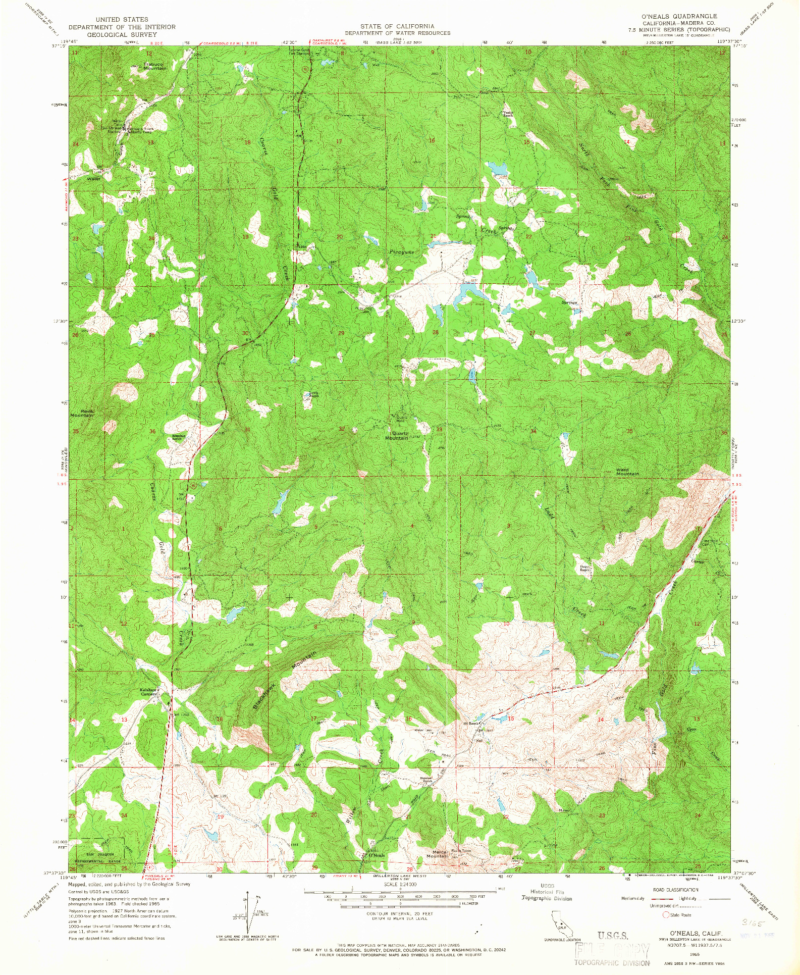 USGS 1:24000-SCALE QUADRANGLE FOR O'NEALS, CA 1965