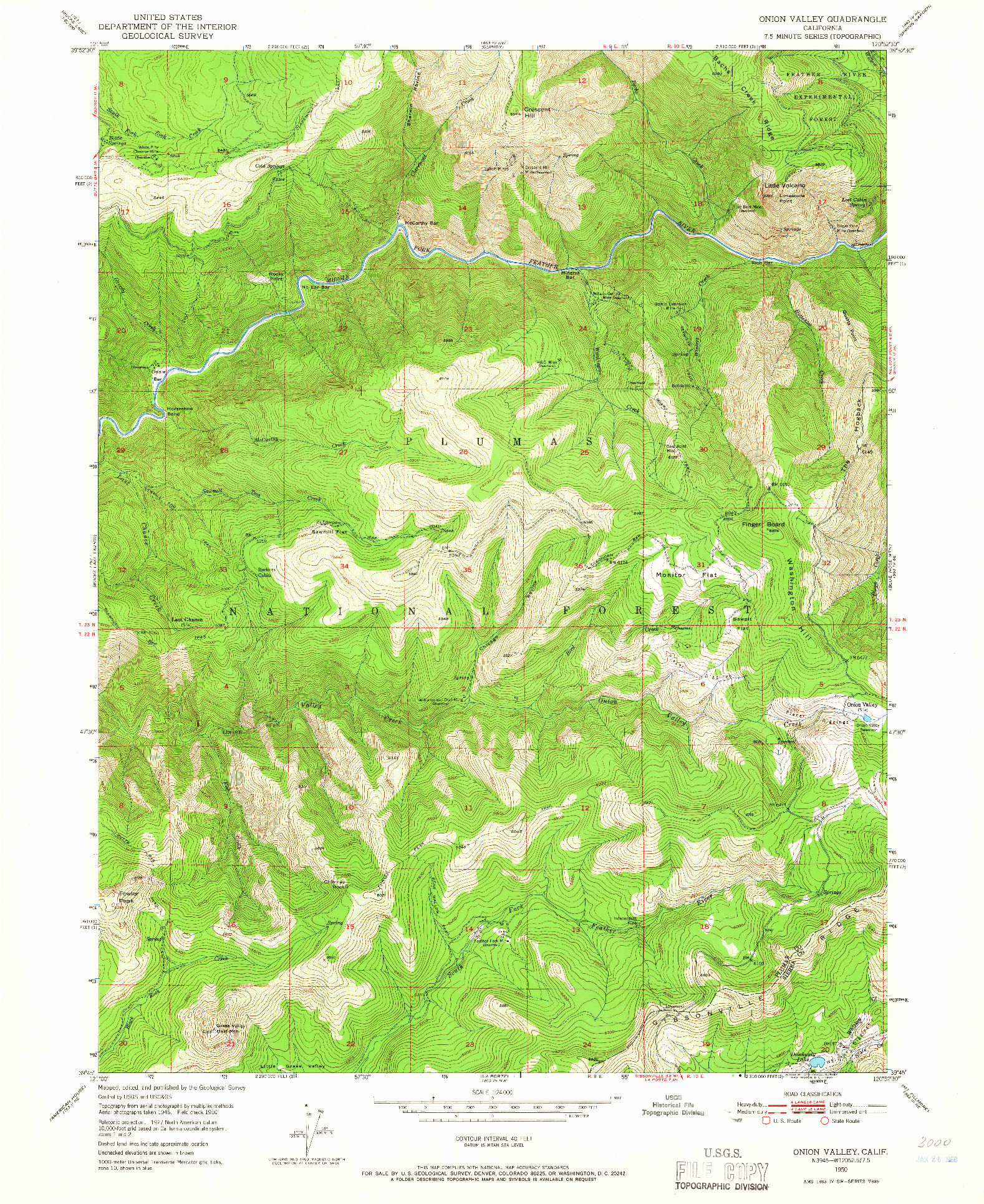 USGS 1:24000-SCALE QUADRANGLE FOR ONION VALLEY, CA 1950