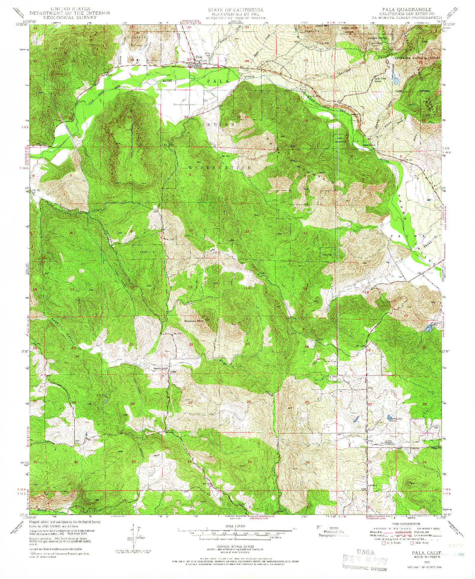 USGS 1:24000-SCALE QUADRANGLE FOR PALA, CA 1949