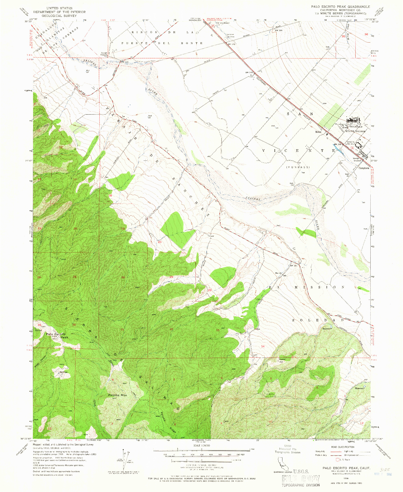 USGS 1:24000-SCALE QUADRANGLE FOR PALO ESCRITO PEAK, CA 1956