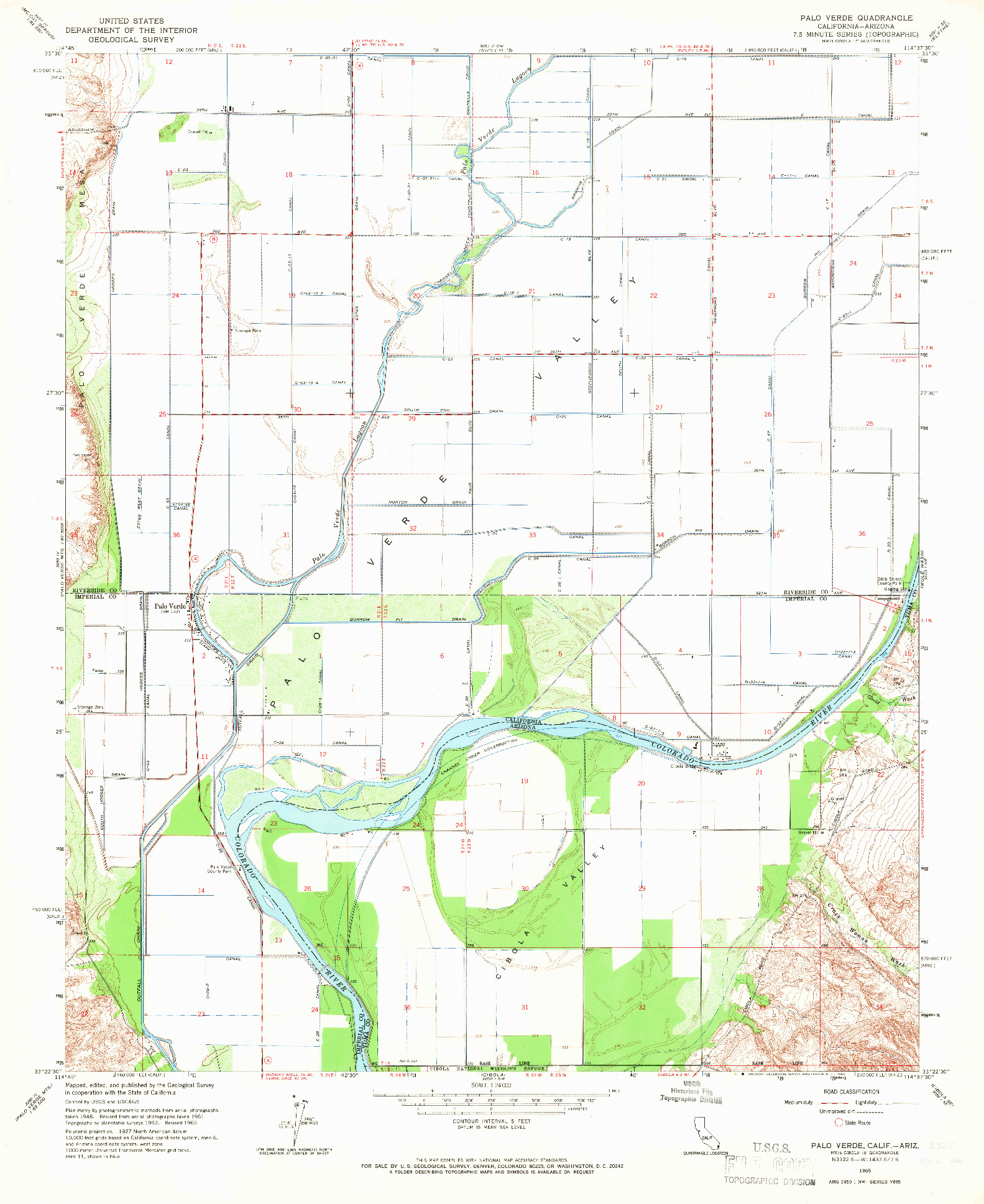 USGS 1:24000-SCALE QUADRANGLE FOR PALO VERDE, CA 1965